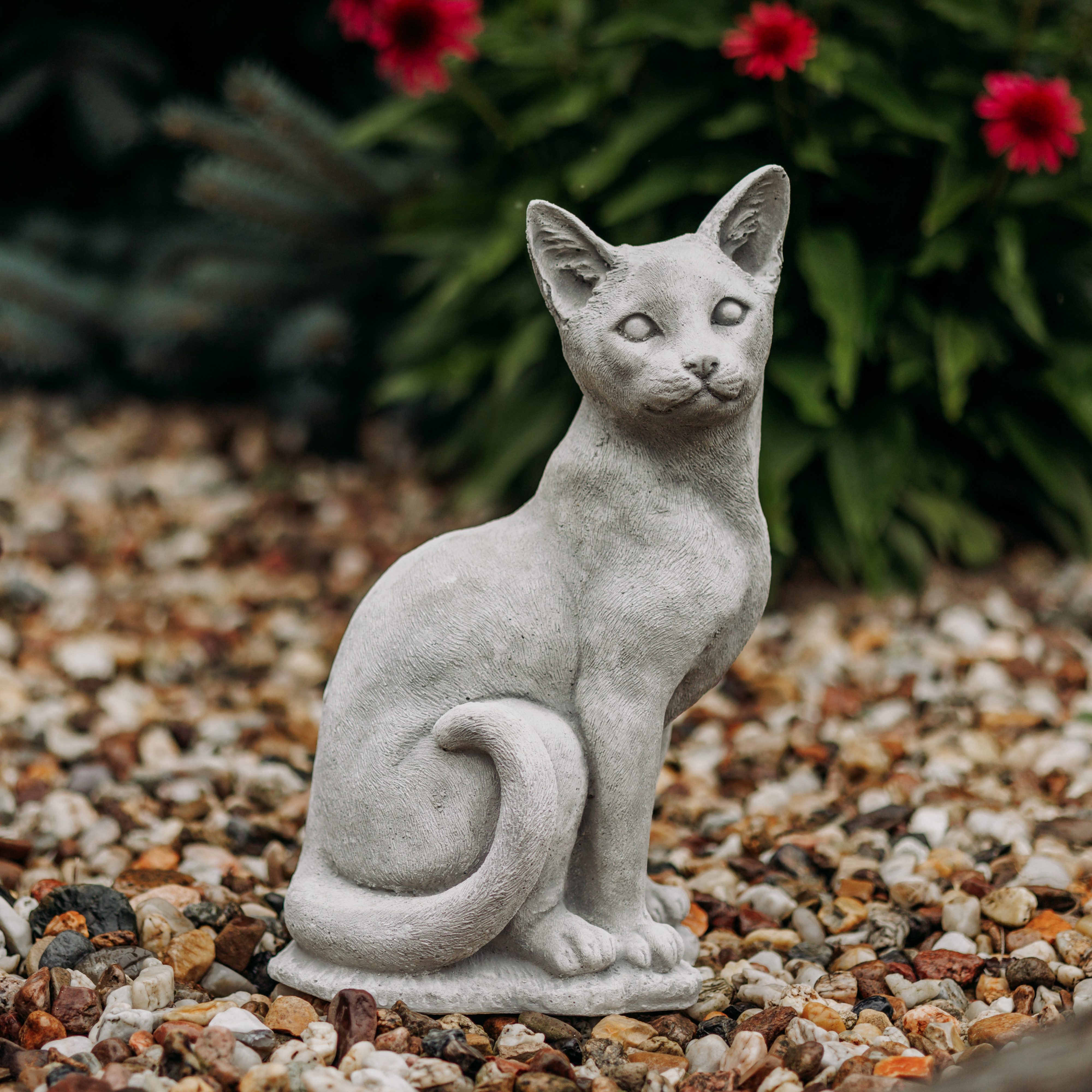 gartendekoparadies.de Gartenfigur Stehende Katze, Steinfigur, H. 40 cm, 12 kg, Frostsicher