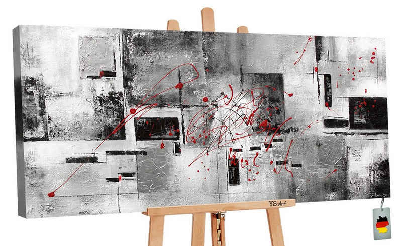YS-Art Gemälde »Courage«, Abstrakt, Abstraktes auf Leinwand Bild Handgemalt Schwarz Weiß Rot