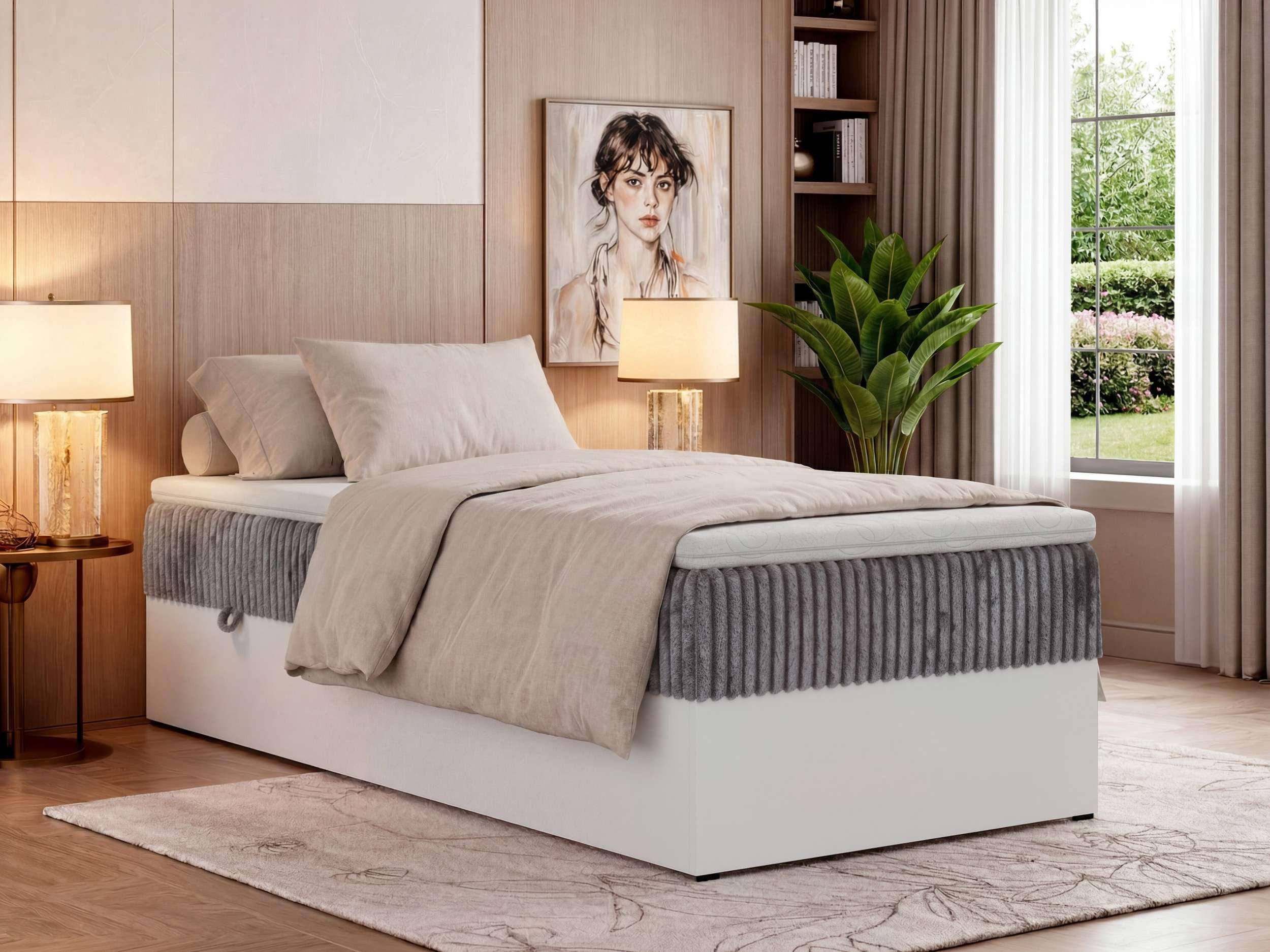 MKS MÖBEL Boxspringbett TRAVIT ZERO 90 (Set, Bett, Polsterbett mit integrierten Matratzen, Bettkasten, H3/H4 Topper), Topper T25 oder Visco optional, ohne Kopfteil, 90x200 cm