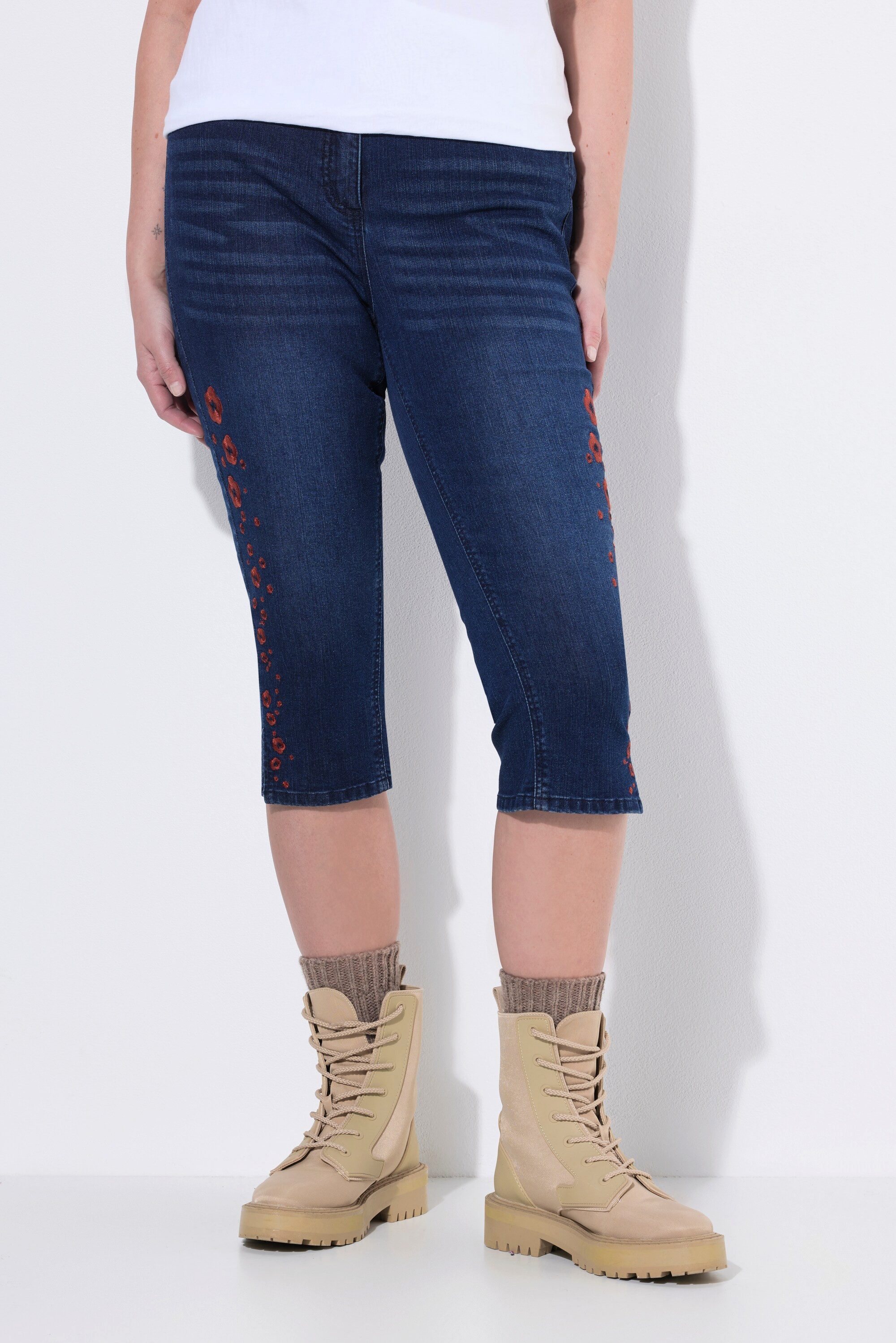 Ulla Popken Funktionshose Capri-Jeans Stretchdenim Saumschlitze