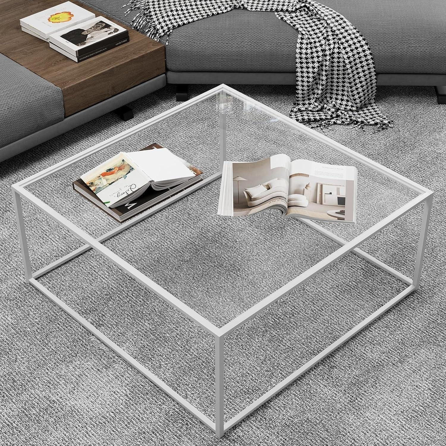 LuxusKollektion Couchtisch Quadratischer Glas-Couchtisch Weiß, Minimalistis günstig online kaufen