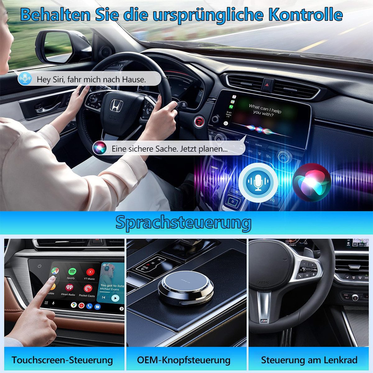LIANNA Kabelloser Mini-Adapter für Android Auto & CarPlay Adapter Adapter 2,5-mm-Klinke zu Micro-USB, 0 cm, Verwandelt das werkseitig verkabelte CarPlay in ein kabelloses CarPlay