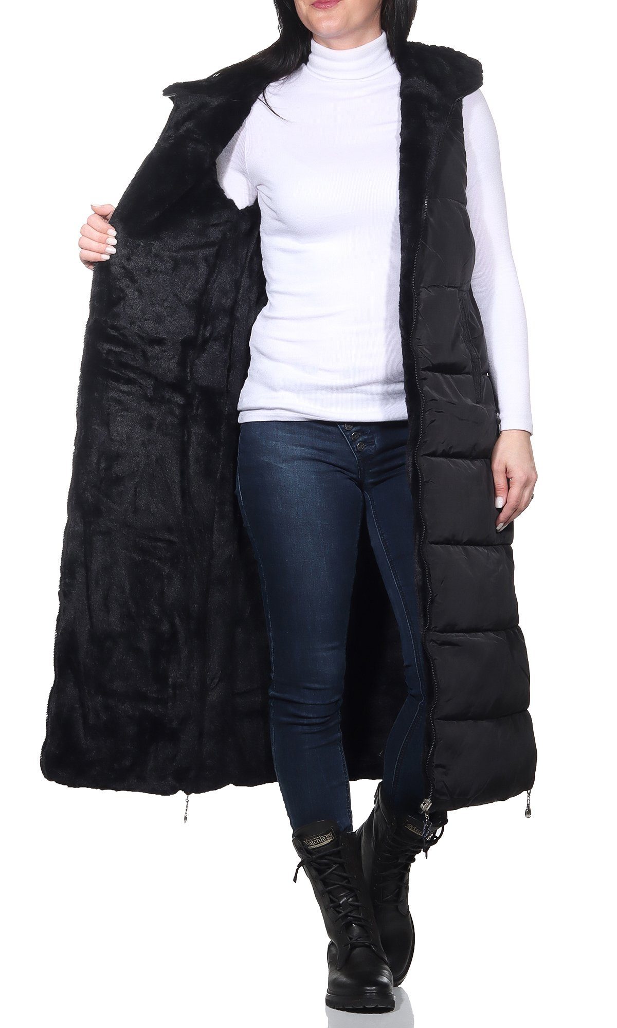Aurela Damenmode Longweste Damen Steppweste gefütterte günstig online kaufen