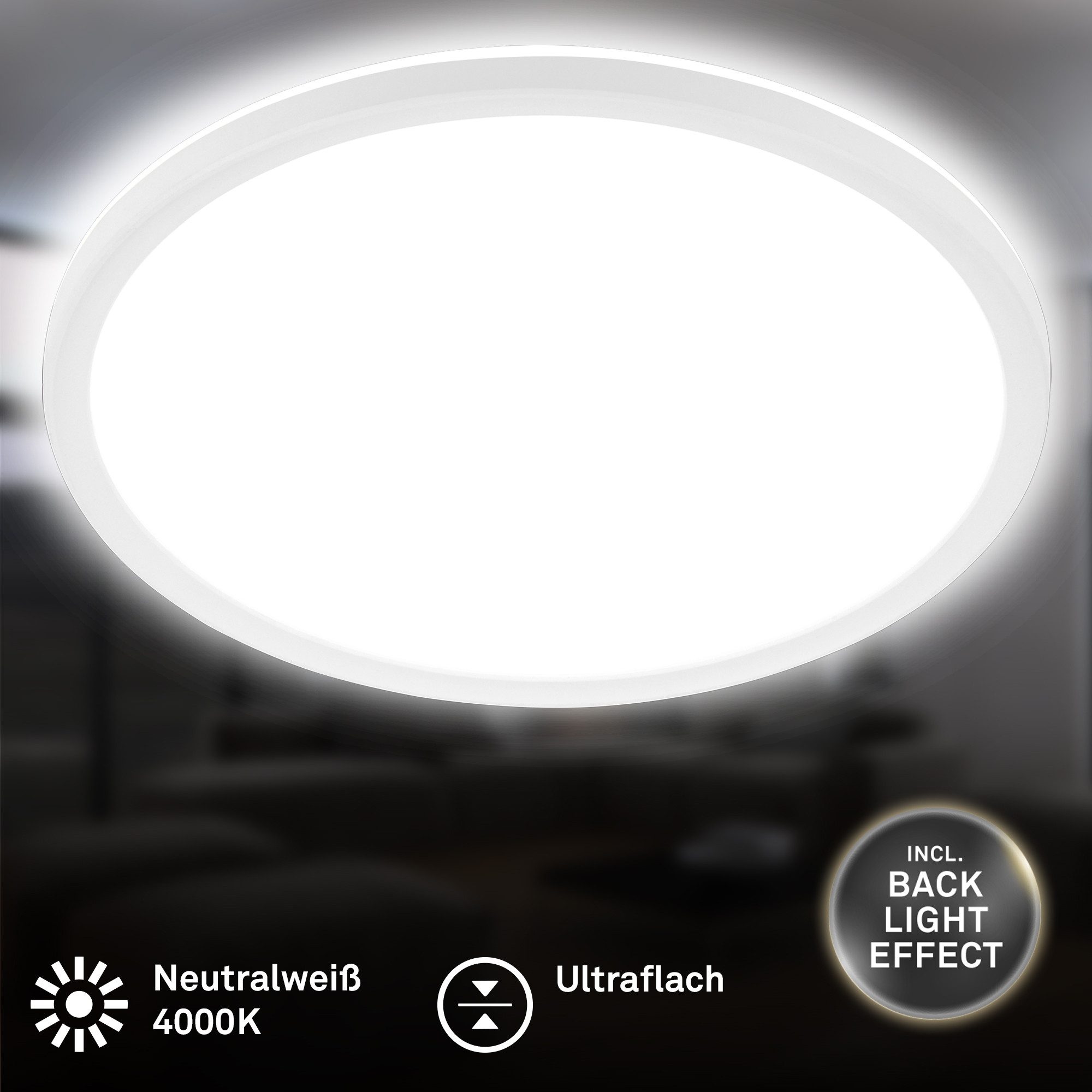 Briloner Leuchten LED Deckenleuchte Panel Slim ultraflach weiß, LED fest integriert, Neutralweiß, LED Deckenlampe 19/29,5/42 x 3 cm Weiß 12-22W Wohnzimmer Schlafzimmer