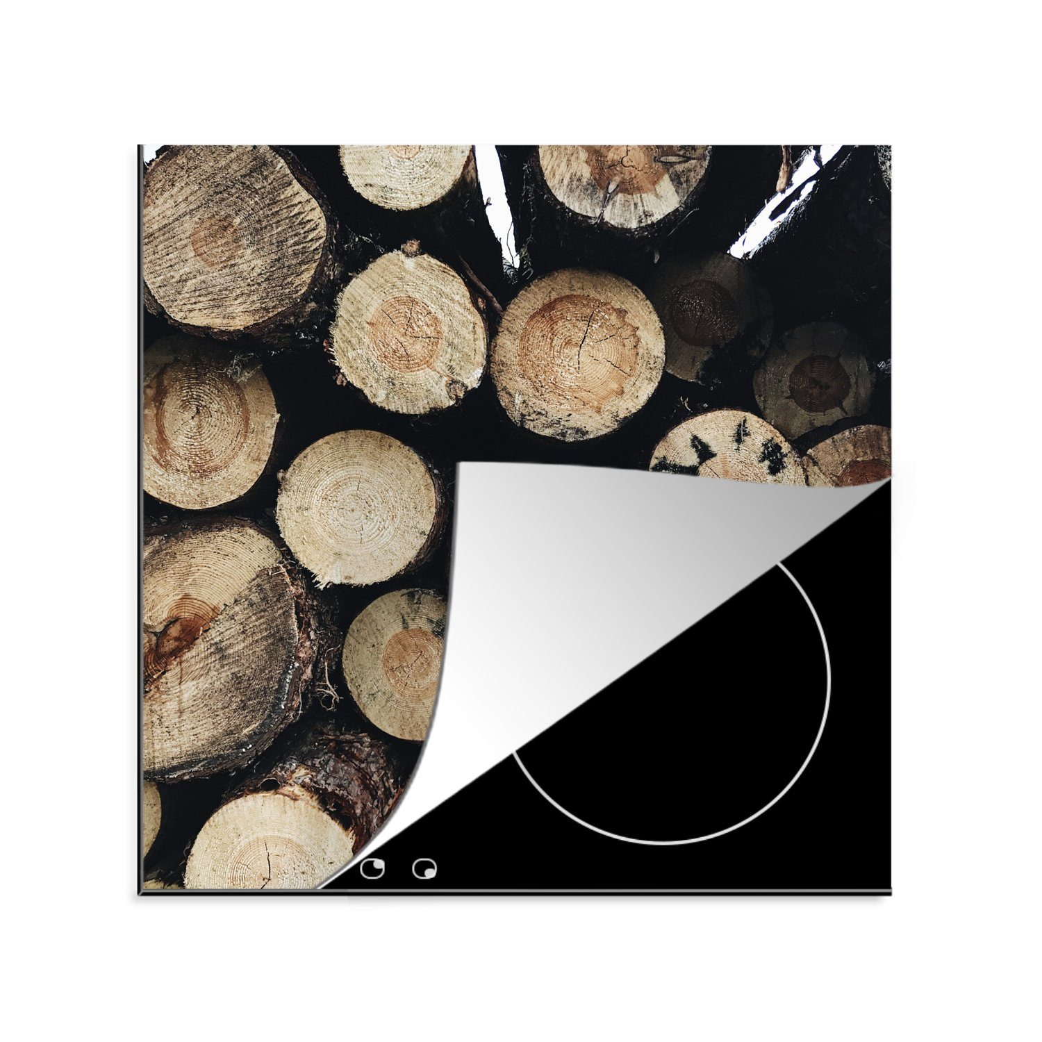 küche tlg), cm, MuchoWow 78x78 (1 Ceranfeldabdeckung, für Kamin, Winter Vinyl, - Holz Arbeitsplatte - Herdblende-/Abdeckplatte