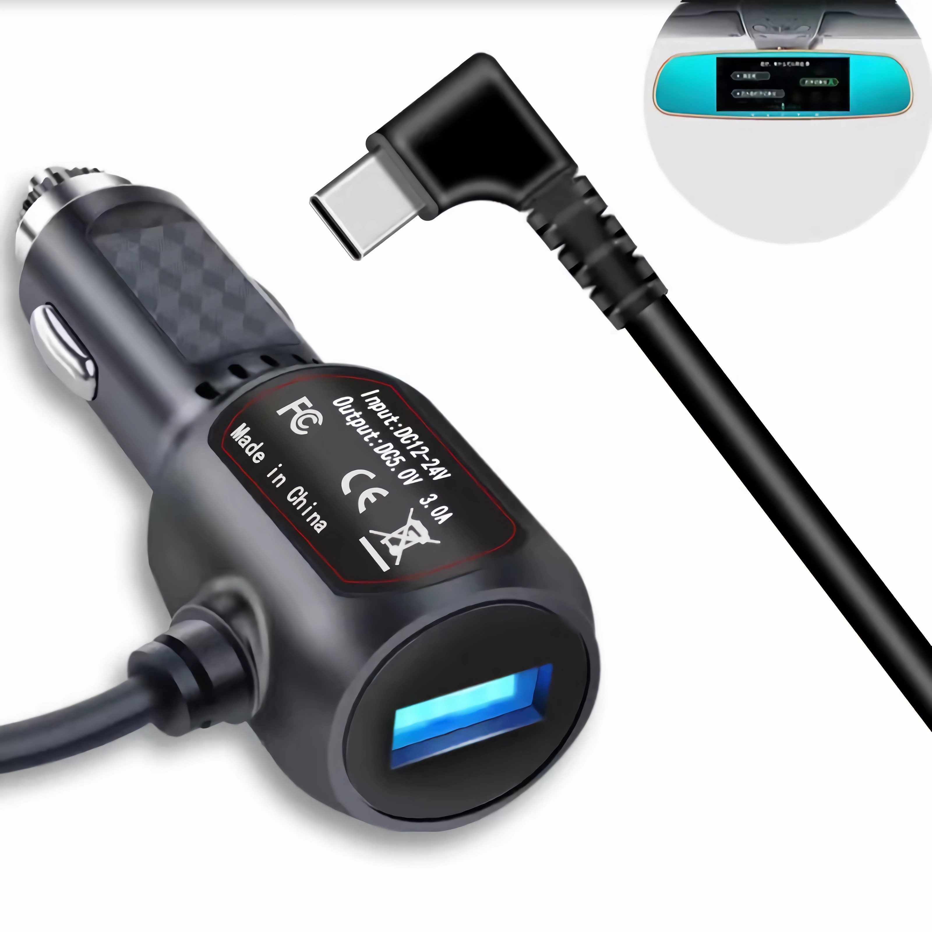 P16C Auto KFZ Ladegerät Adapter Kabel 3,5m USB + Typ-C für GPS Handy Auto-Adapter
