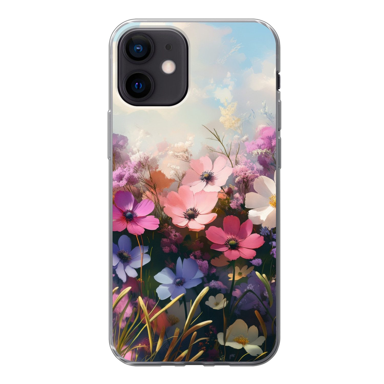 MuchoWow Handyhülle für Apple iPhone 12 Blumen - Bunt - Blühend, Smartphone-Bumper, Print, Handy Schutzhülle Dünn
