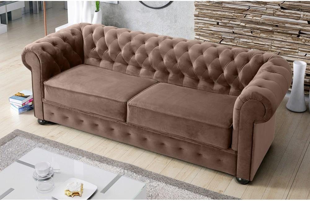 JVmoebel Sofa Grünes Chesterfield Sofa luxus 3 Sitzer Couch Großes Sifa Textil Neu, Made in Europe Braun
