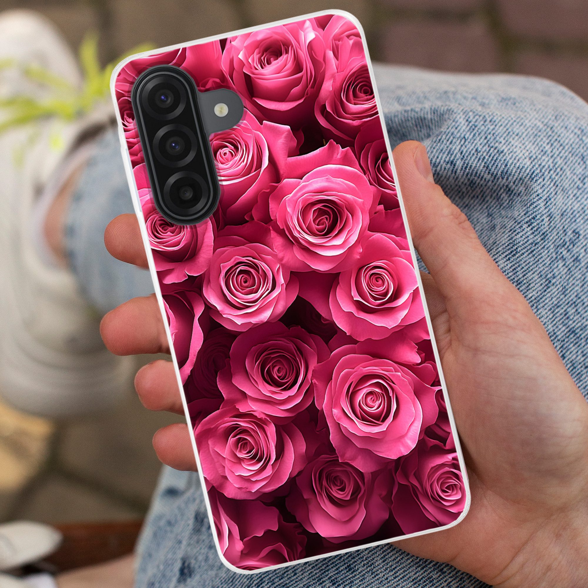 MuchoWow Handyhülle für Samsung Galaxy A17 Rosen - Rosa - Blume, Smartphone-Bumper, Print, Handy Schutzhülle Dünn