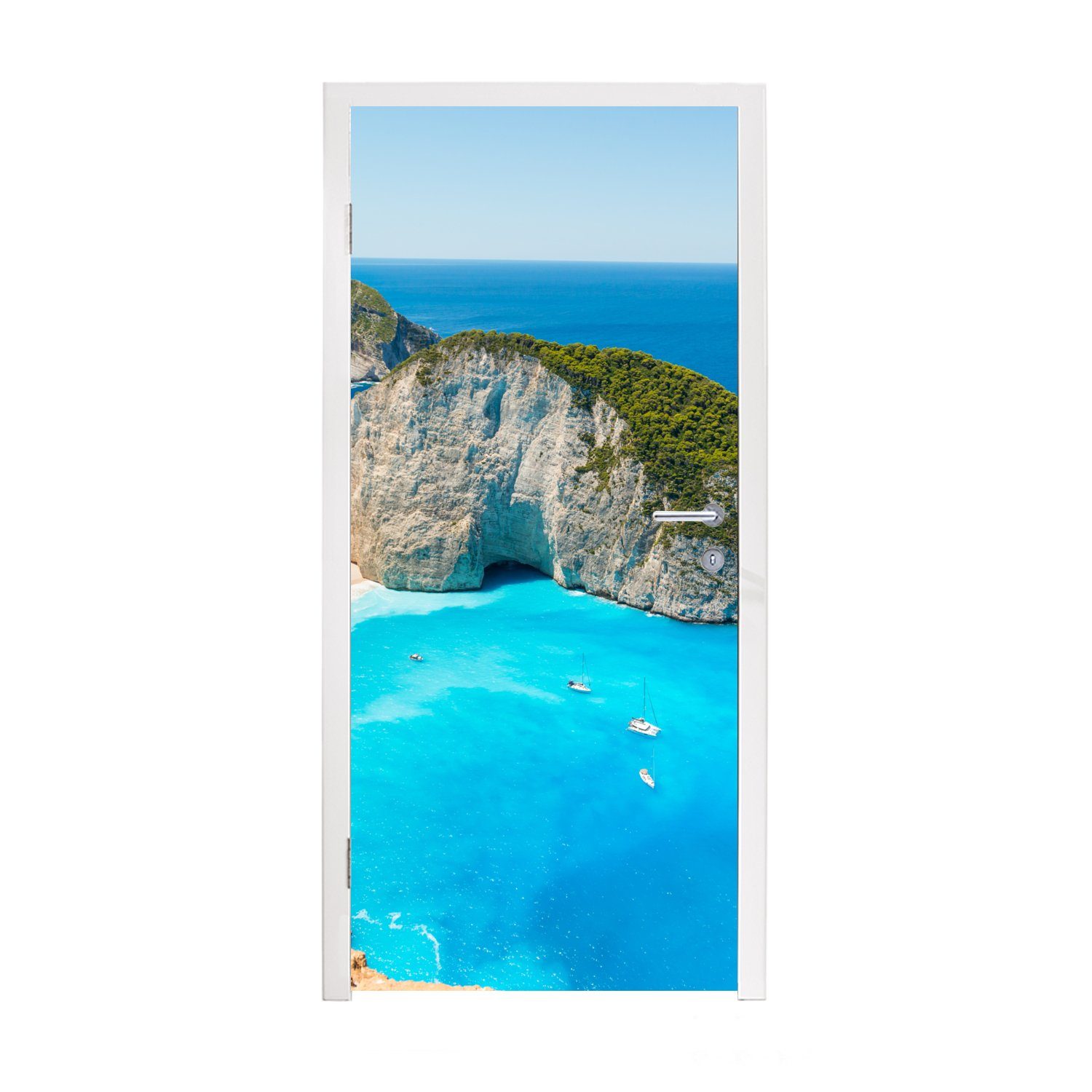 MuchoWow Türtapete Die Kalksteinklippen am Strand von Navagio in Griechenland, Matt, bedruckt, (1 St), Fototapete für Tür, Türaufkleber, 75x205 cm