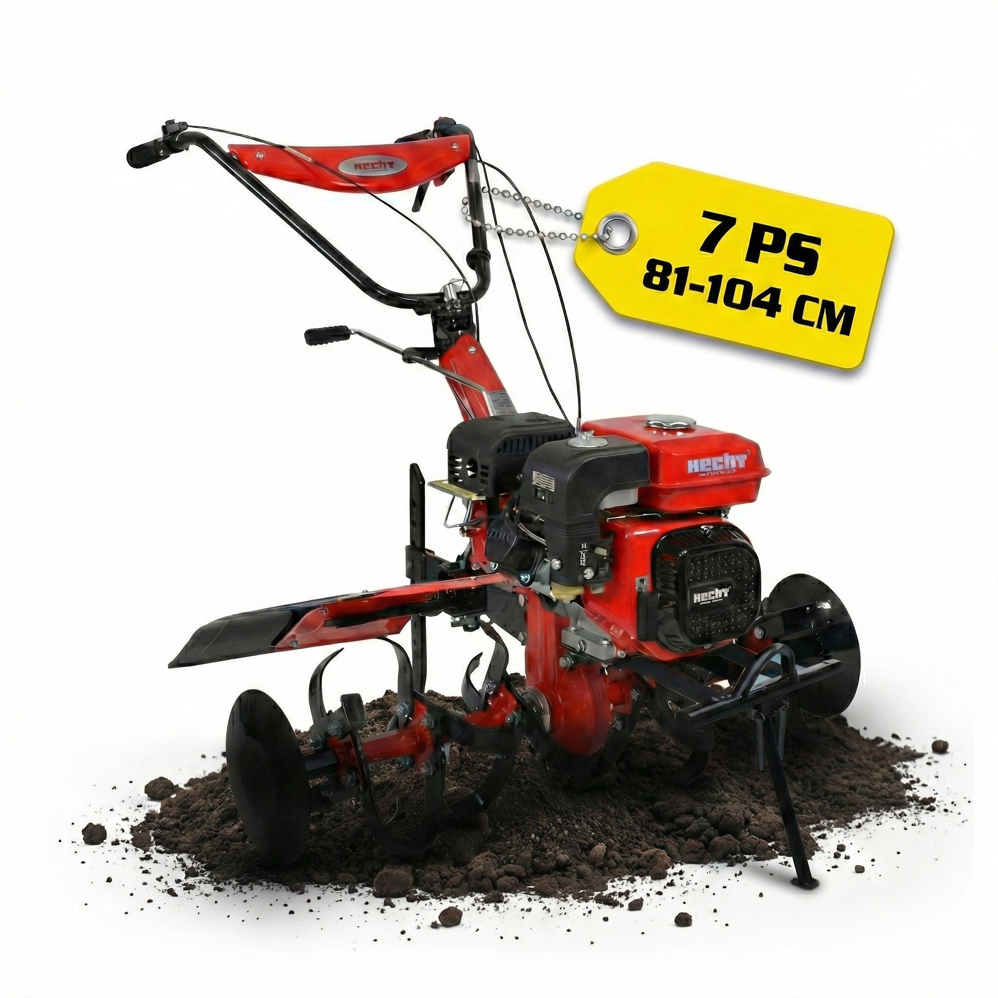 Hecht Benzinmotorhacke Gartenfräse mit Anhänger 7 PS Gartenhacke Motorfräse Bodenhacke, 104,2 cm Arbeitsbreite, 1-St., 13,5 km/h, 208 cm³, Stahlgehäuse