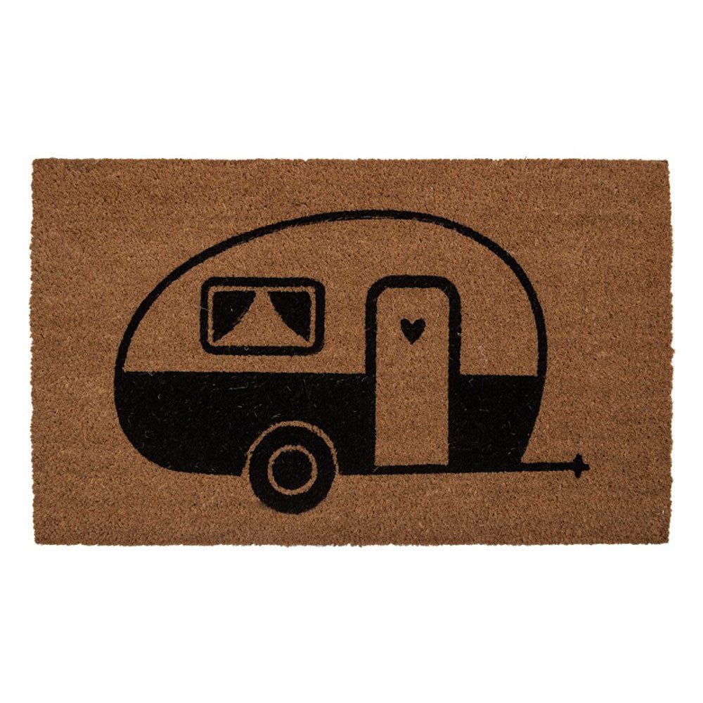 Clayre & Eef Fußmatte Fußmatte CARAVAN natur schwarz mit Wohnwagen Camping Türmatte 75x45cm