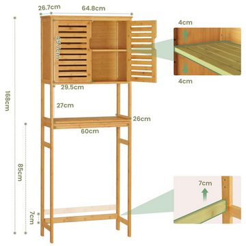MSMASK Badregal Toilettenregal Bambus mit Schrank,Waschmaschinenschrank, Überbau Badezimmer Regal, Toilettenschrank, 64 x 26 x 168 cm