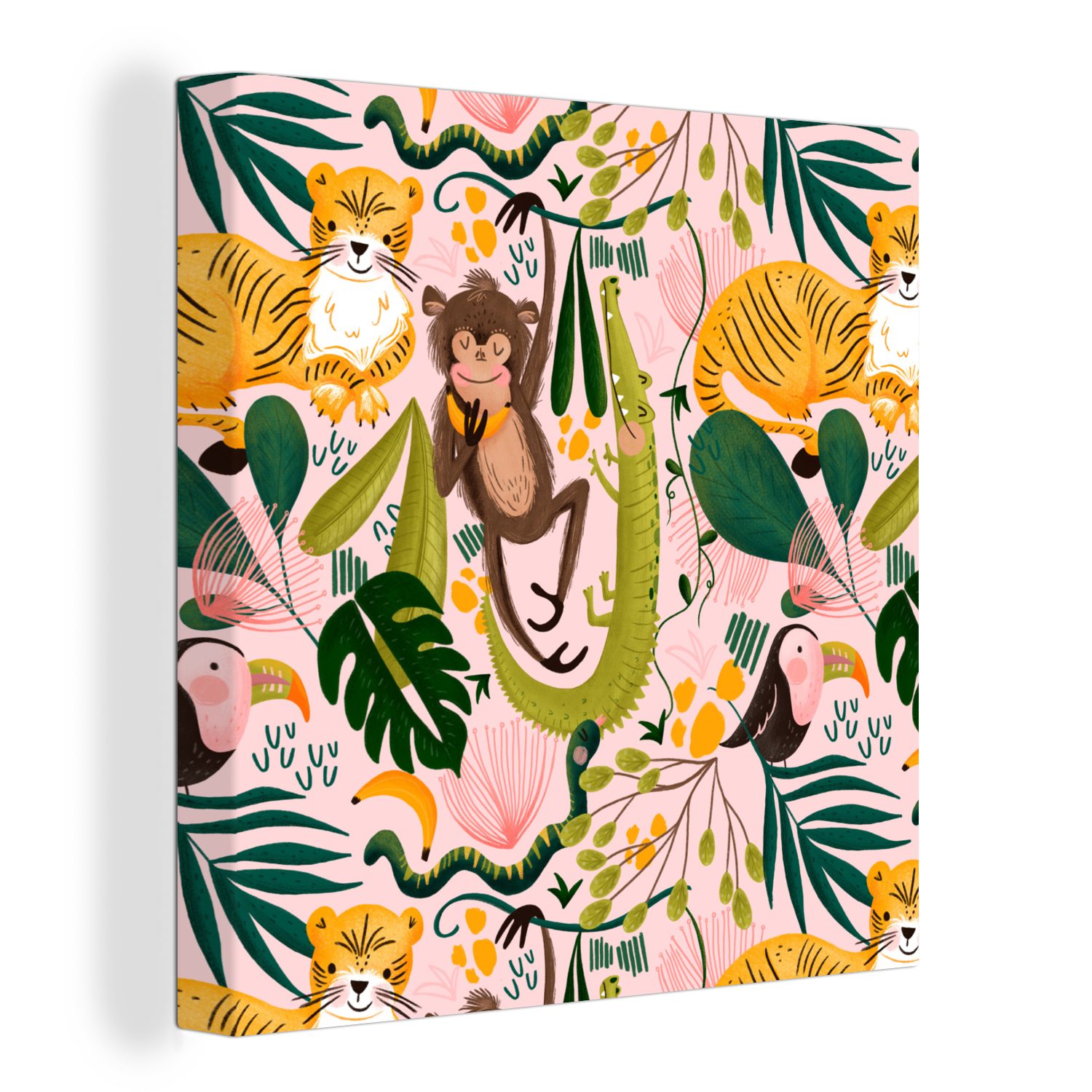 OneMillionCanvasses® Leinwandbild Dschungel - Tiere - Rosa, (1 St), Leinwand Bilder für Wohnzimmer Schlafzimmer