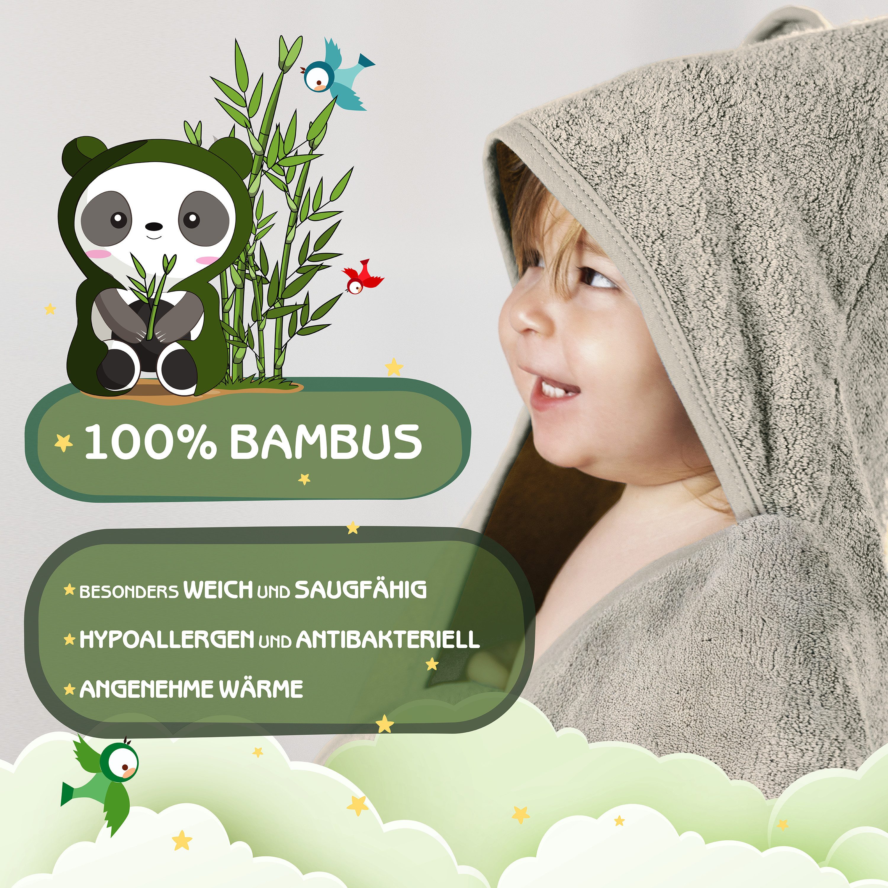 Fuchs & Panda Kapuzenhandtuch Kapuzenhandtuch Baby EXTRA dick, warm & weich aus 100% Bambus, 100% Bambus: Antimikrobiell, Atmungsaktiv, Hypoallergen, Superweich