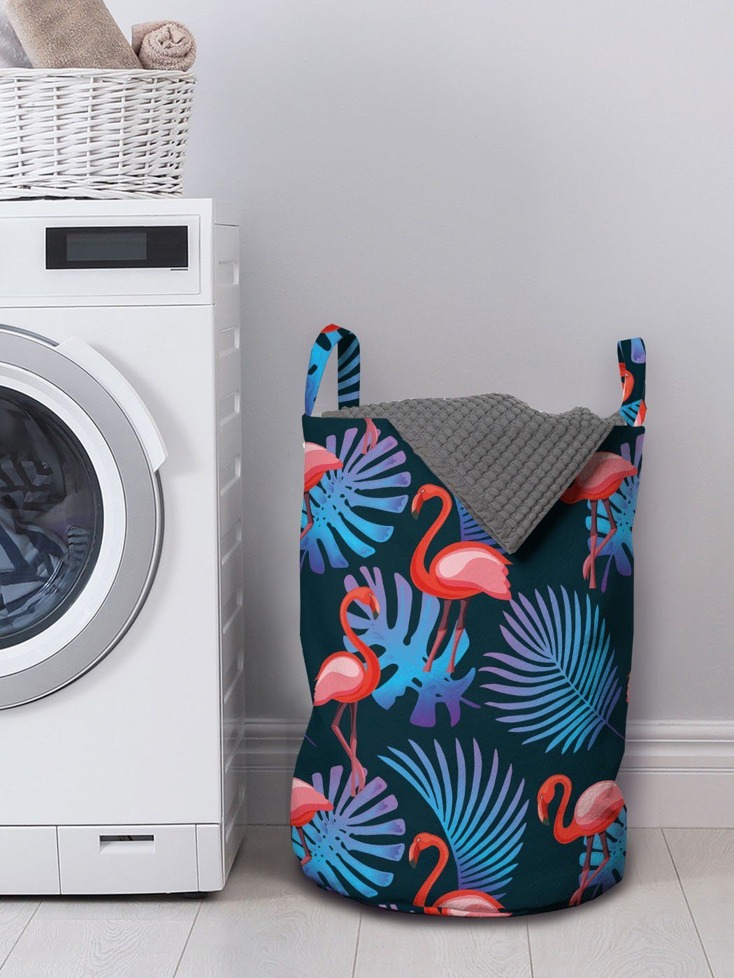 Flamingo für Pinnate Wäschesäckchen mit Kordelzugverschluss Waschsalons, Griffen Abakuhaus Wäschekorb Botanik Monstera