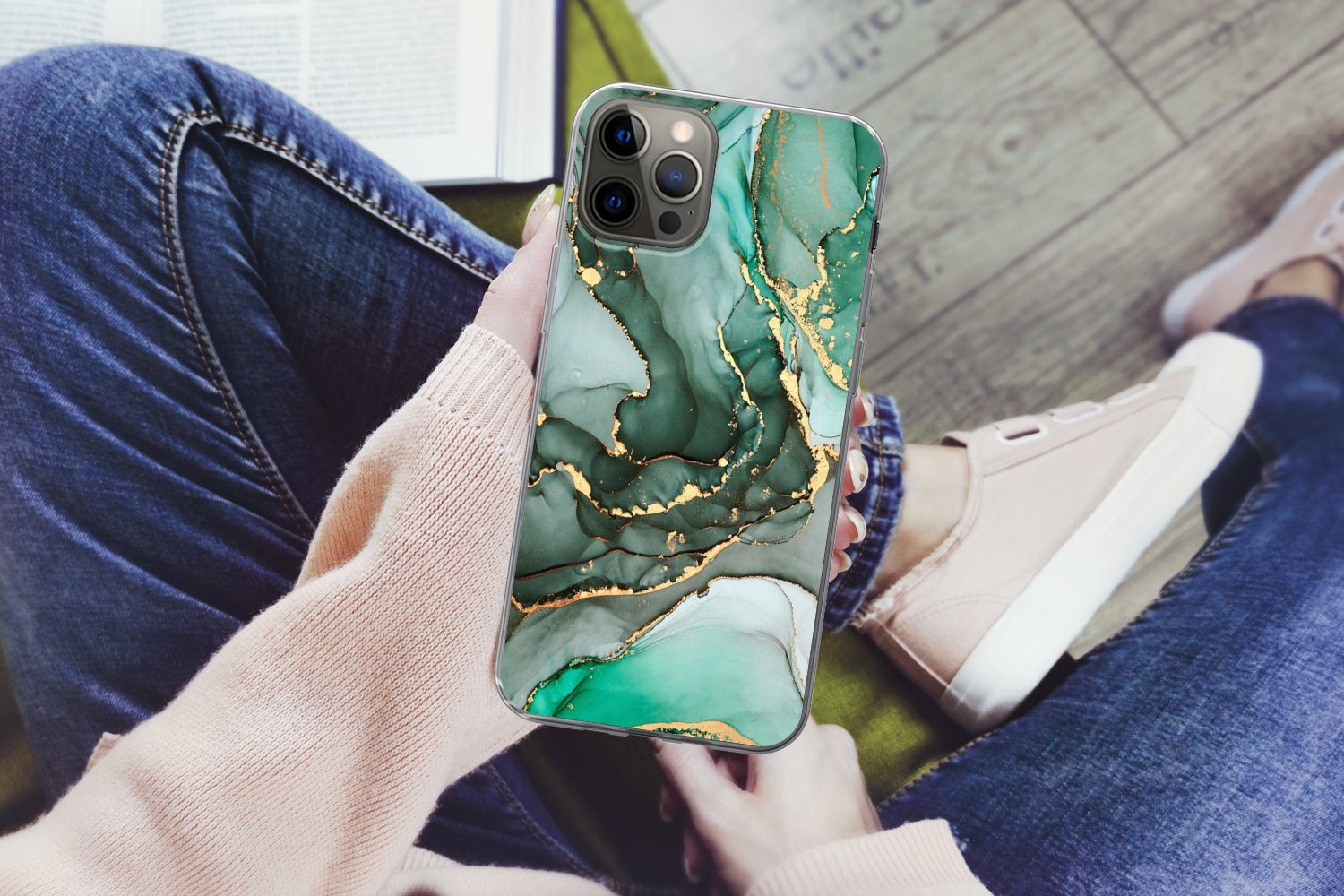 MuchoWow Handyhülle für Apple iPhone 13 Pro Max Gold - Marmor - Grün - Luxus - Marmoroptik, Smartphone-Bumper, Print, Handy Schutzhülle Dünn