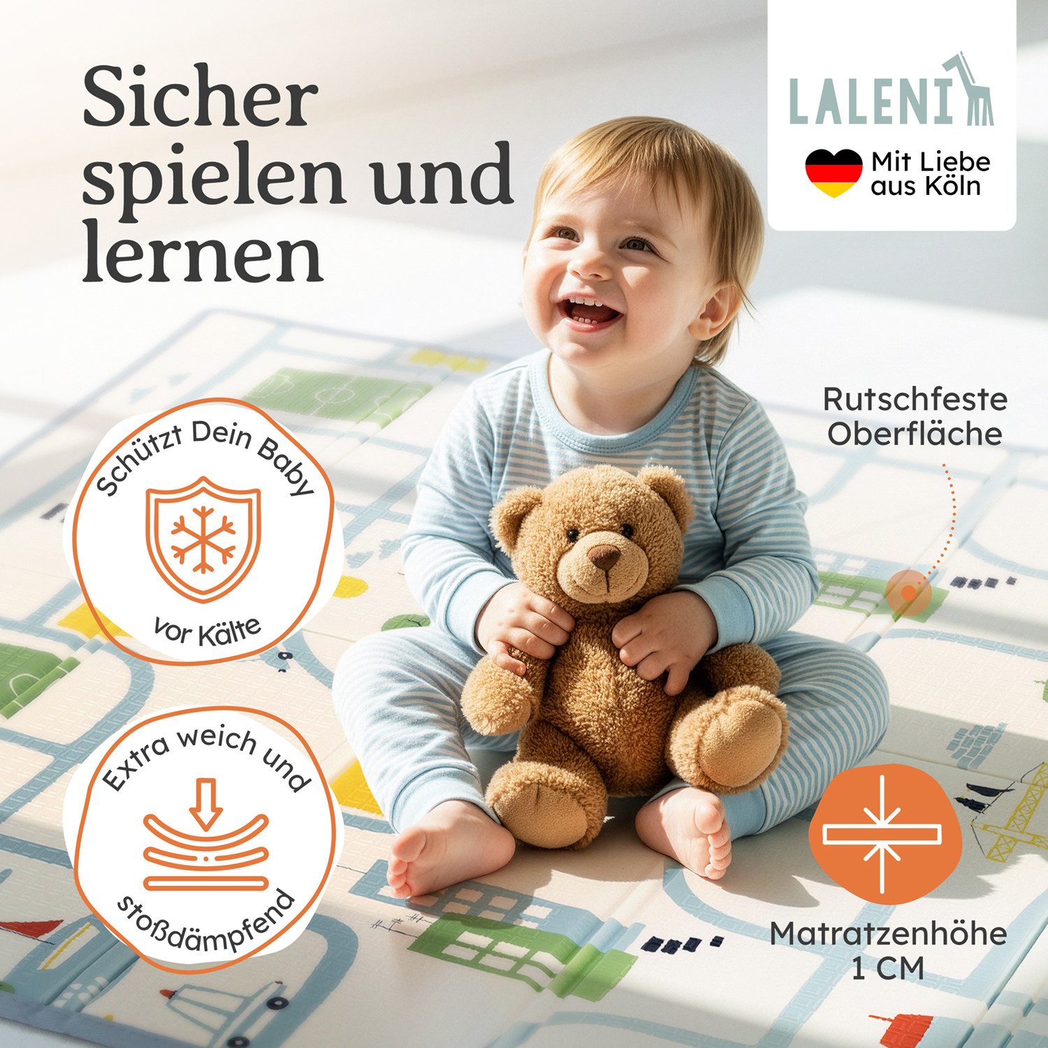 Laleni Spielmatte Krabbelmatte Baby, wasserdichte Spielmatte faltbar - Indoor & Outdoor, isolierende Spielmatte Kinder - weich & schützt vor kaltem Untergrund – Bild 2 von 5