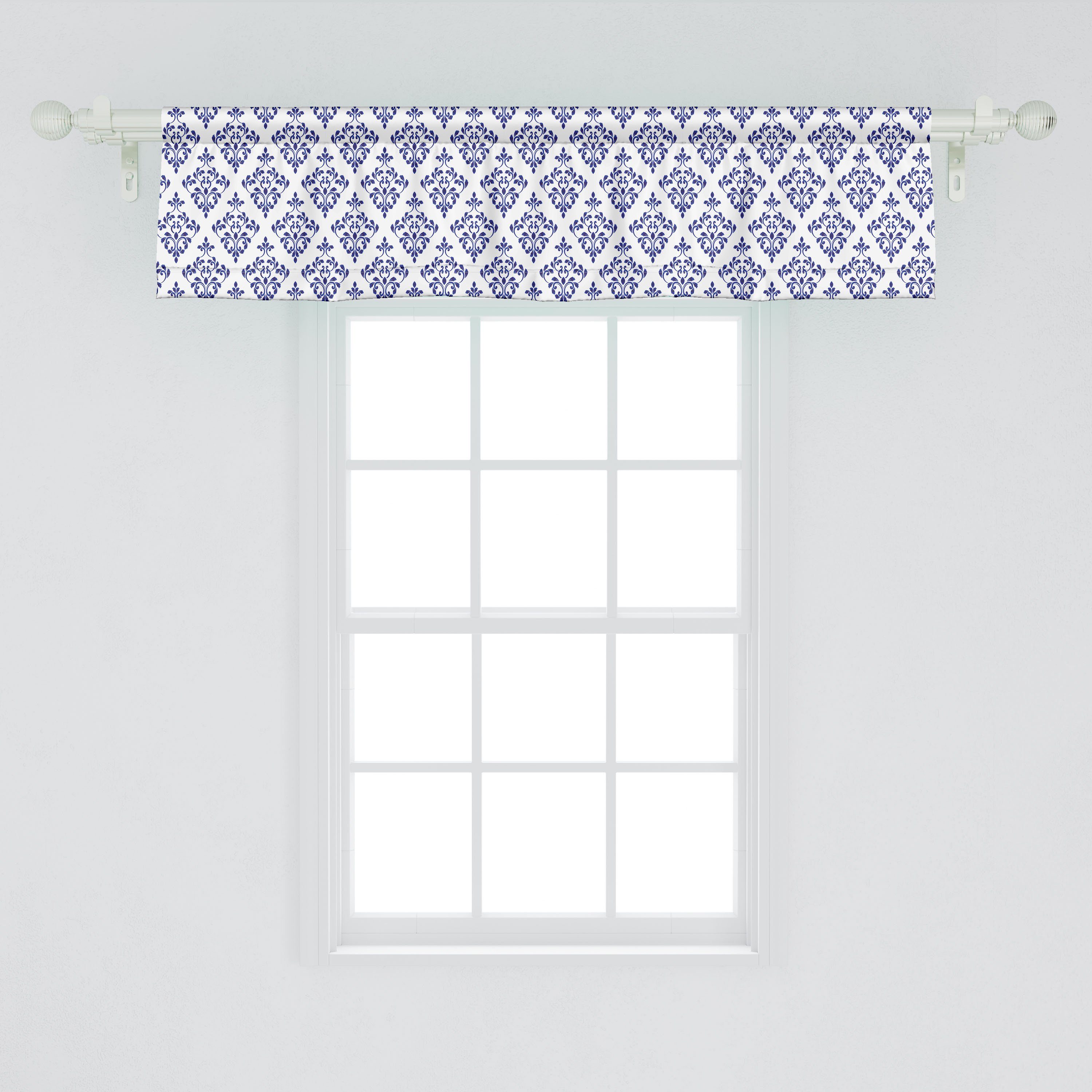 Scheibengardine Vorhang Volant für Küche mit Stangentasche, Dekor Microfaser, Monochrome Abakuhaus, Ethnisch Damast-Blätter Schlafzimmer