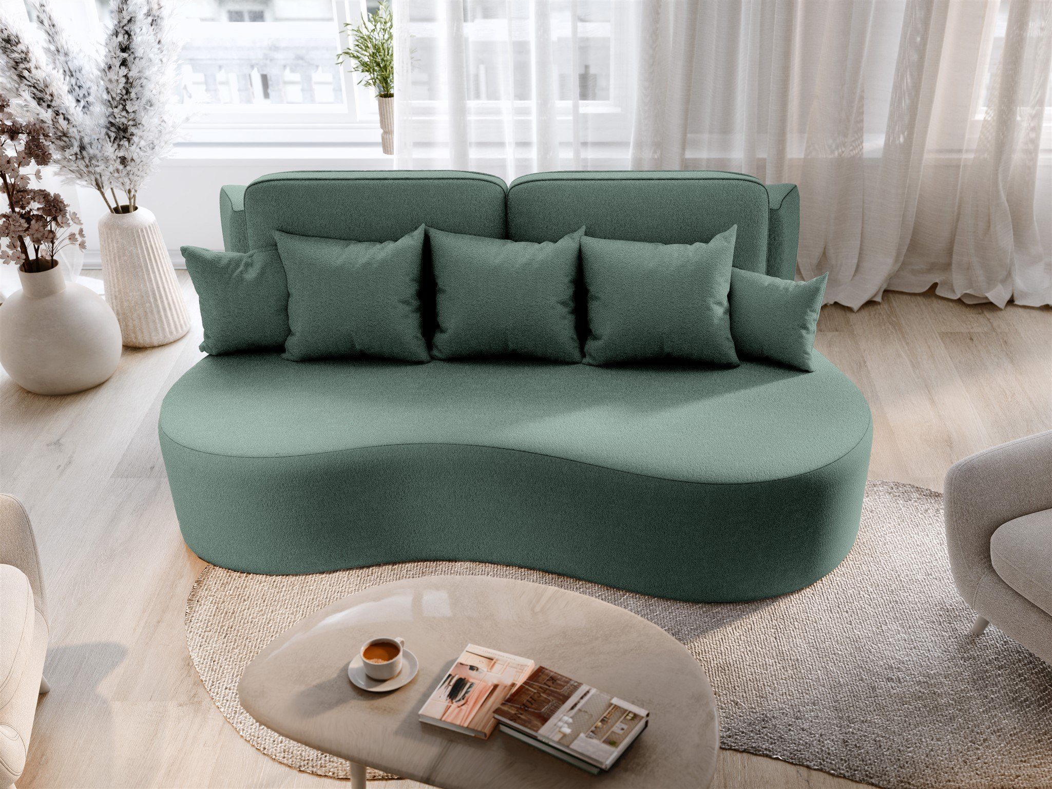 Bettkasten, inkl. Schlafsofa Couchhocker mit Doha, Sofa Grün mit oder Fun Stoff Möbel BIONA Designersofa in Schlaffunktion ohne