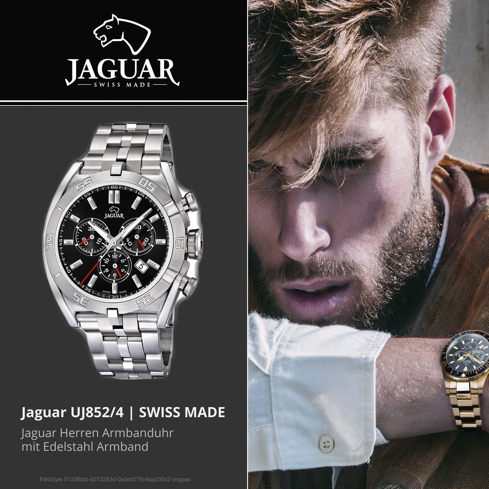 JAGUAR Quarzuhr Jaguar Herren Uhr Sport J852/4 Edelstahl, (Chronograph), Herren Armbanduhr rund, Edelstahlarmband silber, Sport