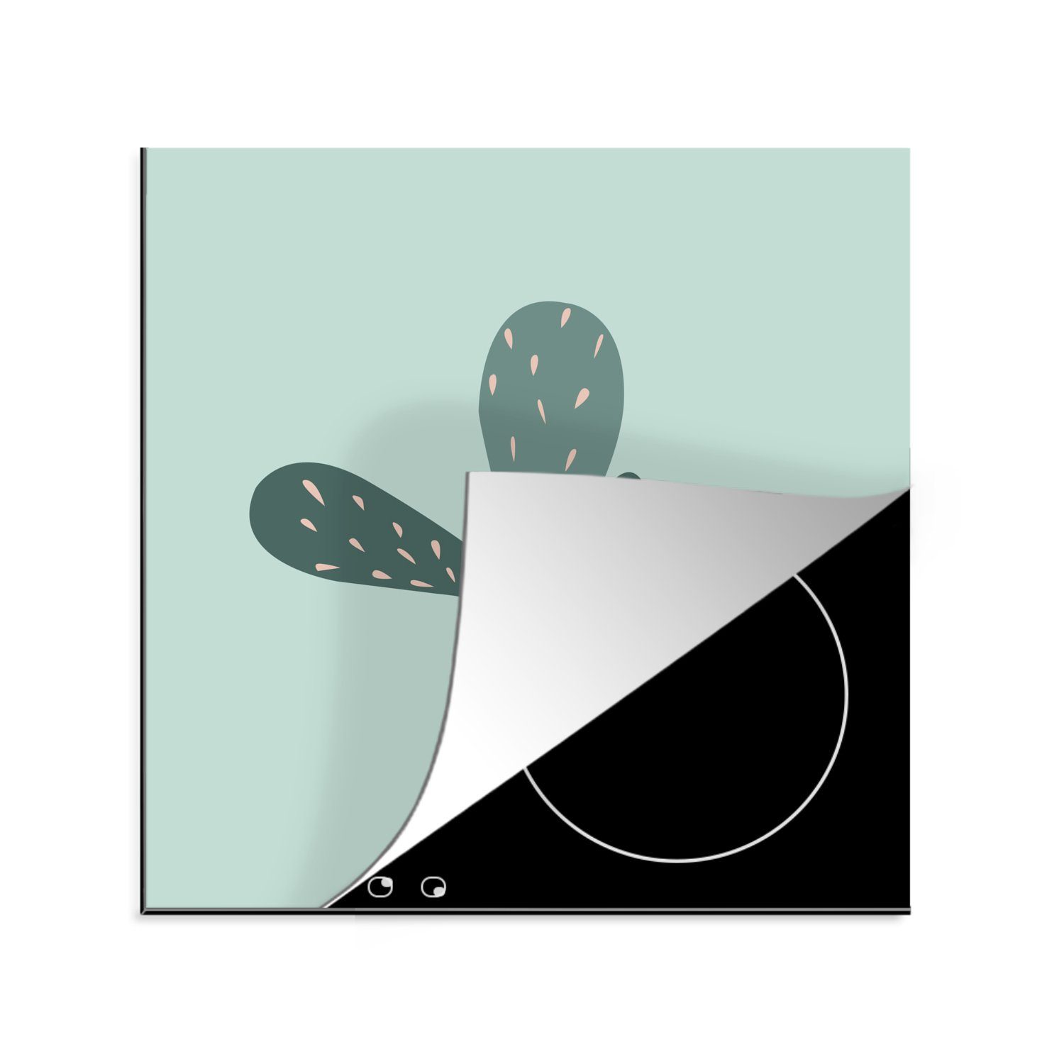 MuchoWow Herdblende-/Abdeckplatte Sommer - Kaktus - Abstrakt, Vinyl, (1 tlg), 78x78 cm, Ceranfeldabdeckung, Arbeitsplatte für küche
