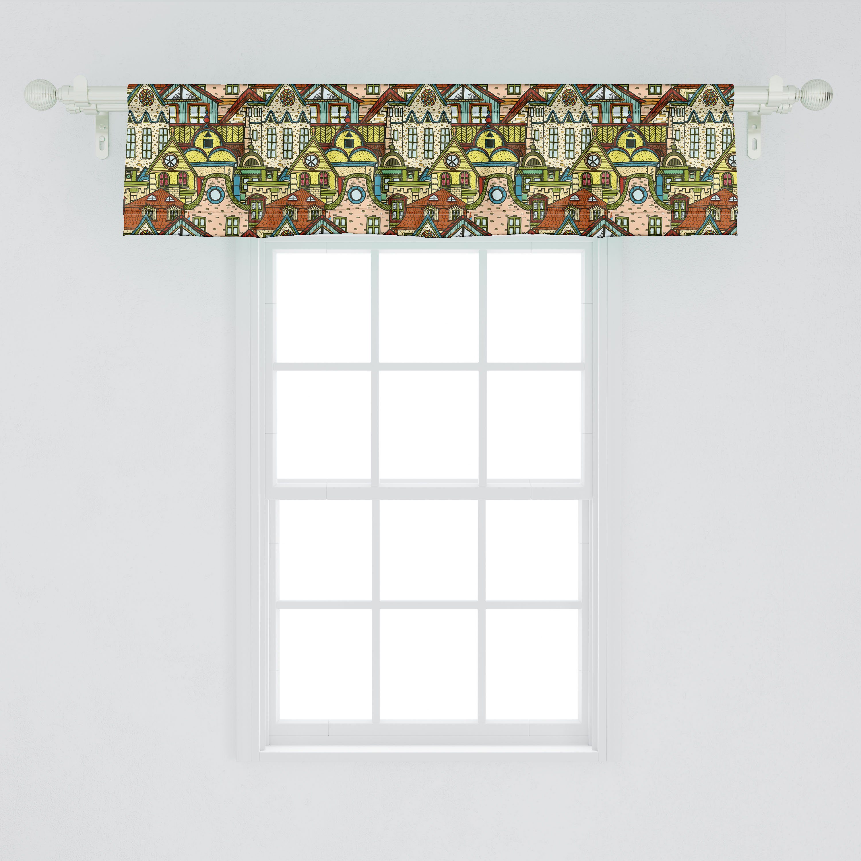 Scheibengardine Vorhang Volant für Dekor Küche Abakuhaus, Stadt Microfaser, Altstadt Bunte Stangentasche, mit Schlafzimmer Retro