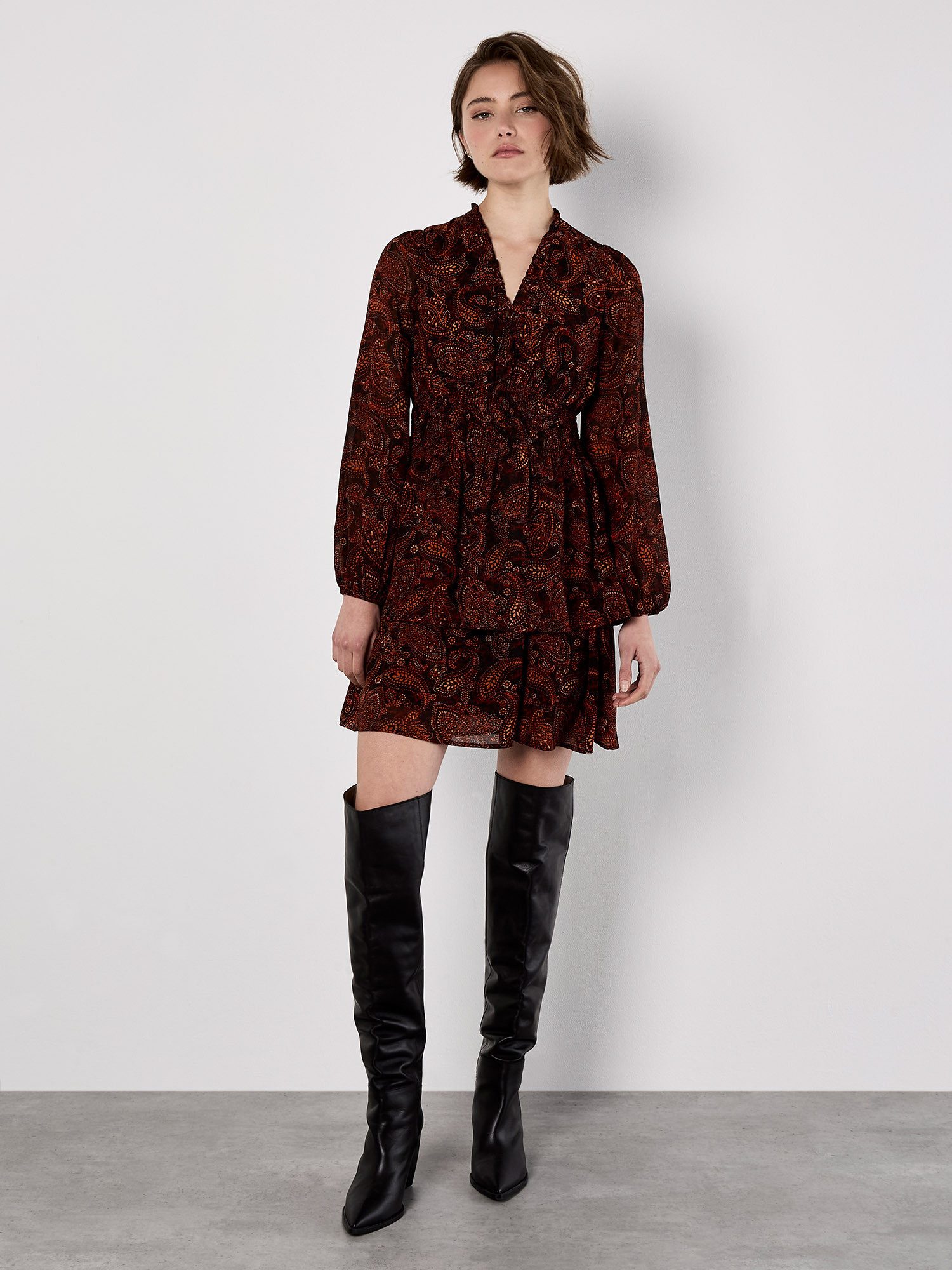 Apricot Minikleid Druckkleid mit Batik-Paisley-Muster günstig online kaufen