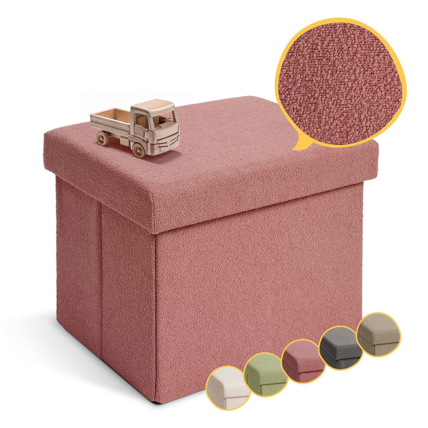 Laleni Sitztruhe Sitzbank mit Stauraum aus robustem Boucle-Stoff, Bequemer Hocker mit Stauraum - Aufbewahrungsboxen