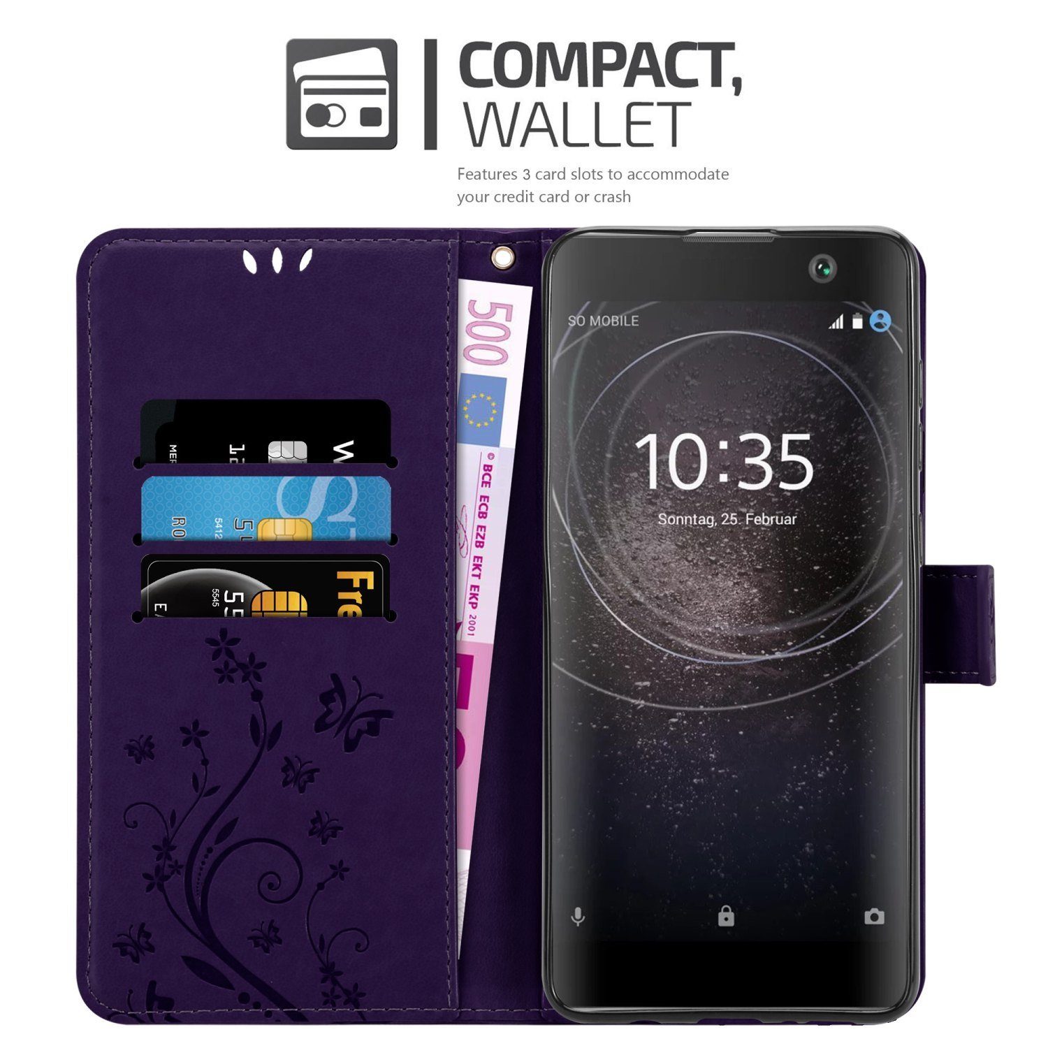 Cadorabo Handyhülle für Sony Xperia XA2 Hülle Sony Xperia XA2, Hülle Schutzhülle Blumen Flower mit Standfunktion Kartenfach Magnet