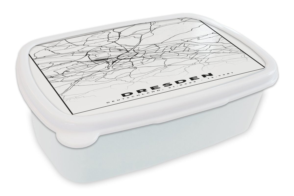 Brotdose, Dresden - Kunststoff, weiß Stadtplan, und Karte und für - Brotbox für Jungs Kinder Lunchbox MuchoWow Mädchen Erwachsene, (2-tlg),
