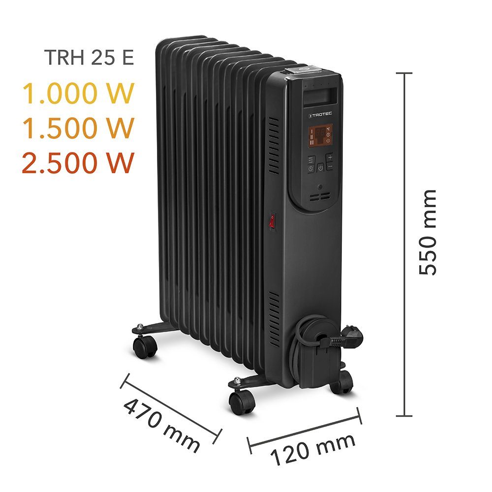 behagliche Heizer und Heizgerät TROTEC Heizstufen 25 TRH 3 2500 E, für schnelle Ölradiator Heizleistung Wärme W,