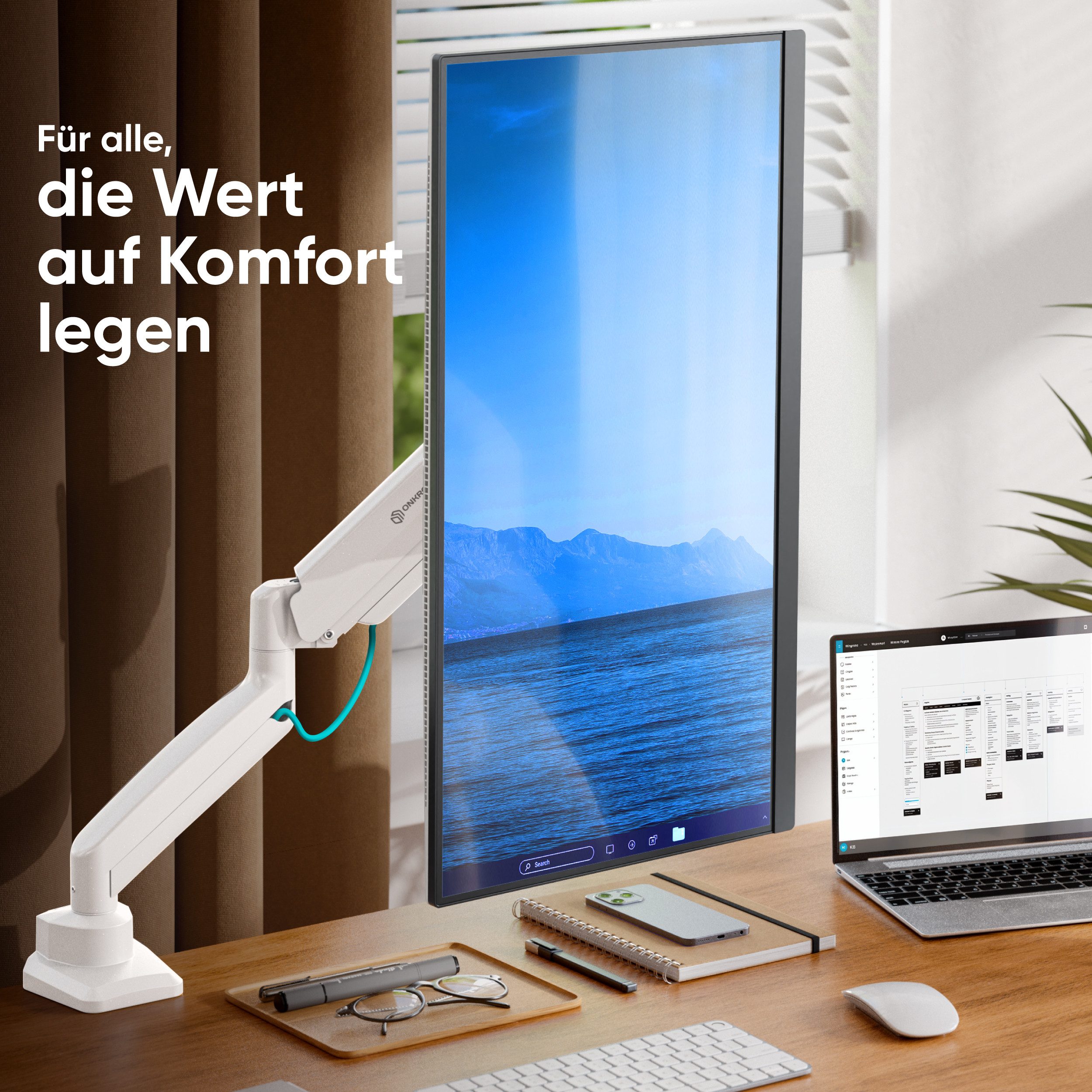 ONKRON Monitor-Halterung 13-32 Zoll, bis 10 kg, VESA 75x75-100x100, G80-BW, (bis 32 Zoll, neigbar, schwenkbar, drehbar, Gasdruckfeder, Kabelmanagement) – Bild 5 von 5