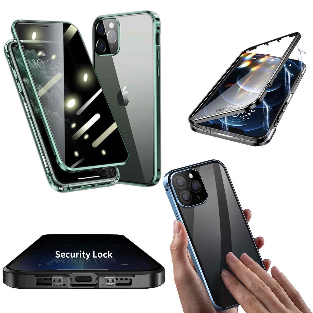 Handyhülle Beidseitiger 360 Grad Privacy Magnet / Glas Case Bumper für Apple iPhone 14 Pro Handy Tasche Case Hülle Cover New Style