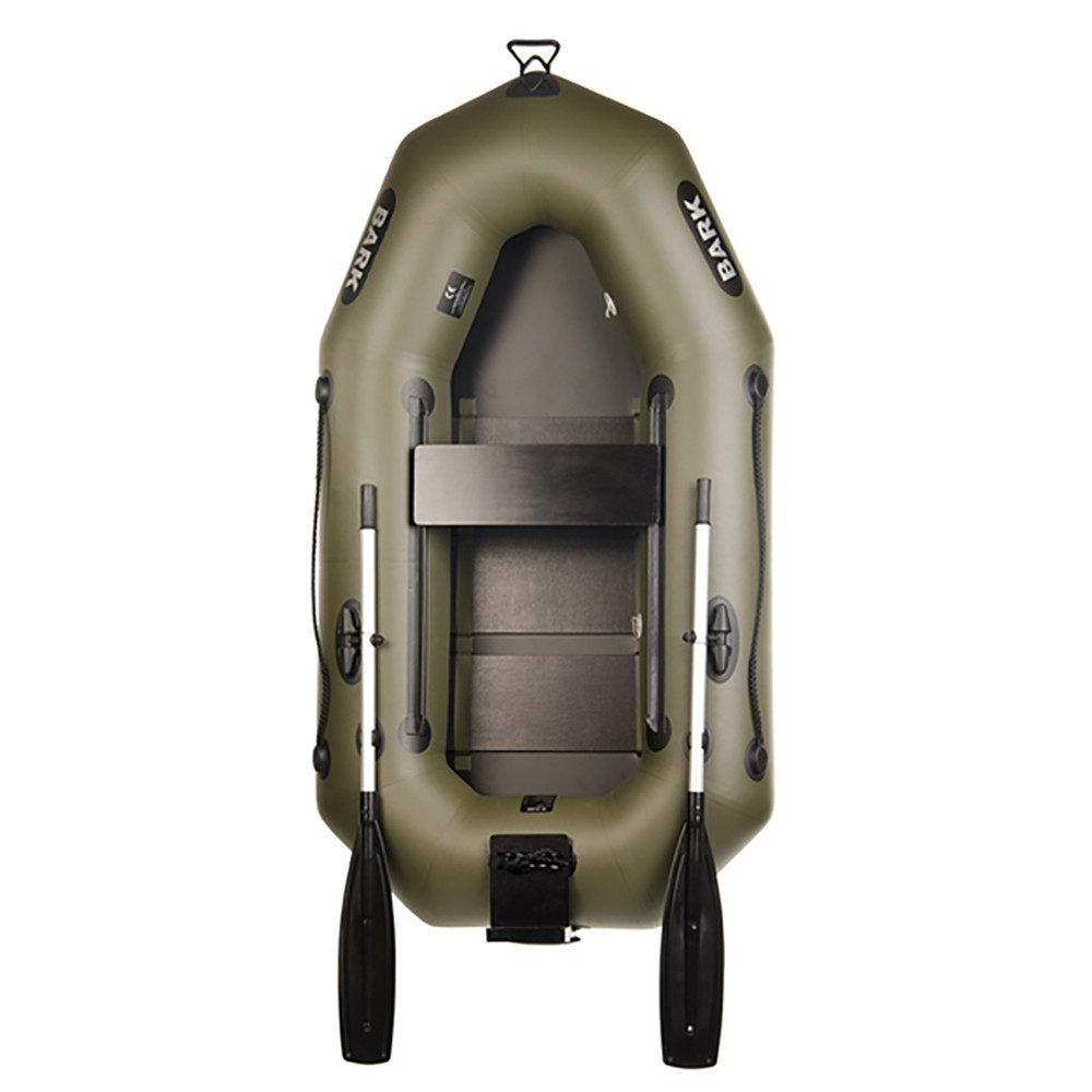 BARK Boote Schlauchboot (2,1m - 3m) für 1-3 Personen mit Heckspiegel für Elektromotor, (Komplettset mit Alu-Paddel, Packtasche, Fußpumpe und Reparaturset), mit Heckspiegel für Elektro-Außenborder