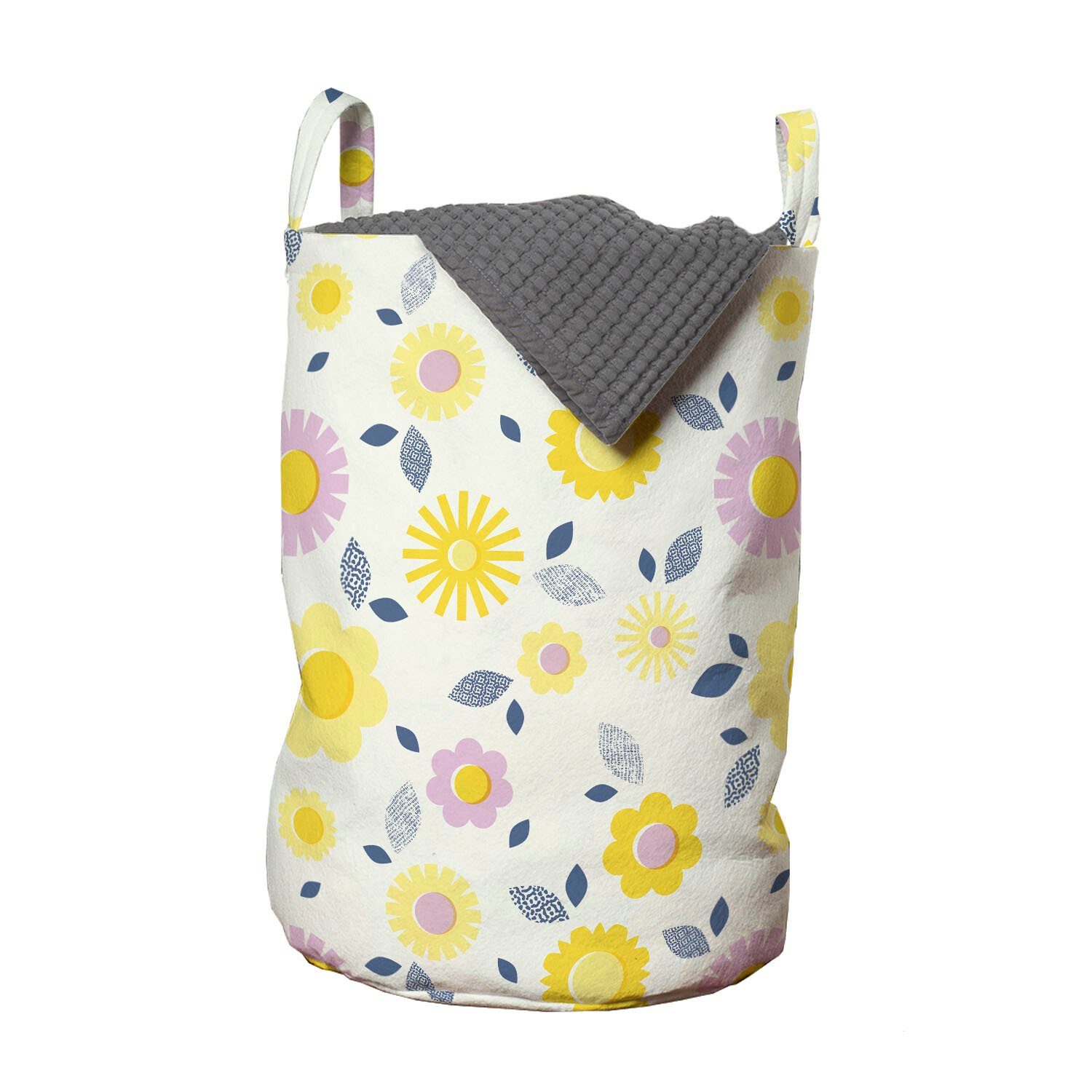 Abakuhaus Wäschesäckchen Wäschekorb mit Griffen Kordelzugverschluss für Waschsalons, Gänseblümchen Pastel Summer Flowers