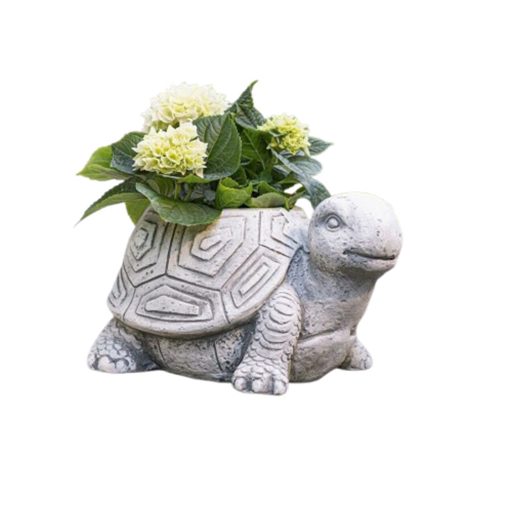 Gartenfigur Pflanzer Schildkröte Gartenfigur Deko Blumentopf Figur Fiberglas Grau