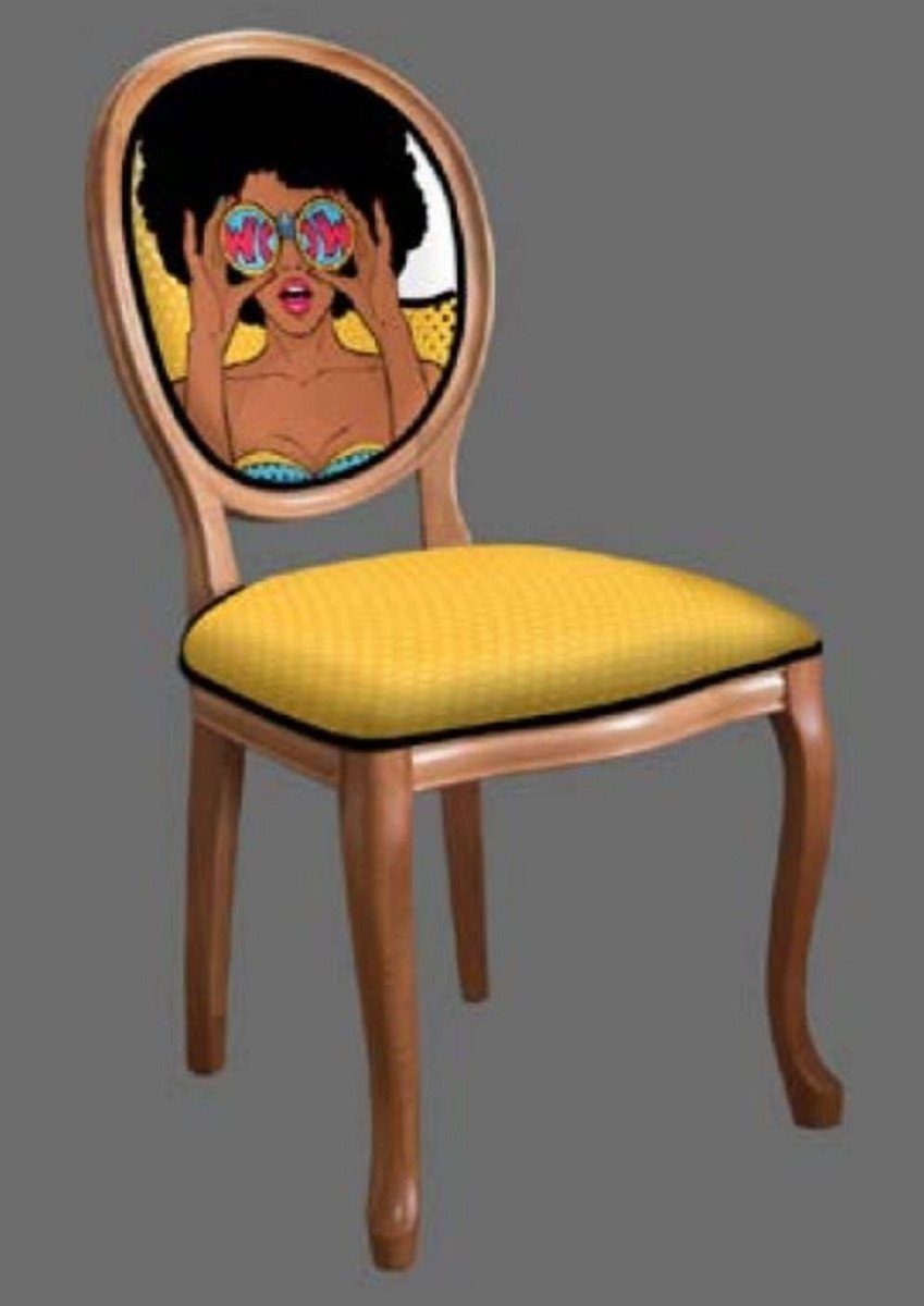 Casa Padrino Esszimmerstuhl Barock Esszimmerstuhl Gelb / Mehrfarbig / Braun - Handgefertigter Antik Stil Stuhl - Esszimmer Möbel im Barockstil