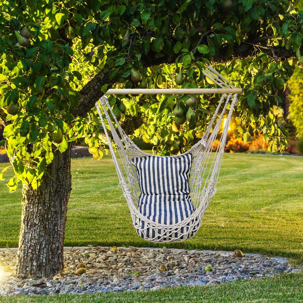 Harms Import Stuhl, Hängesitz Garten Hängesessel mit Sitzkissen Hängematte Baumwolle blau