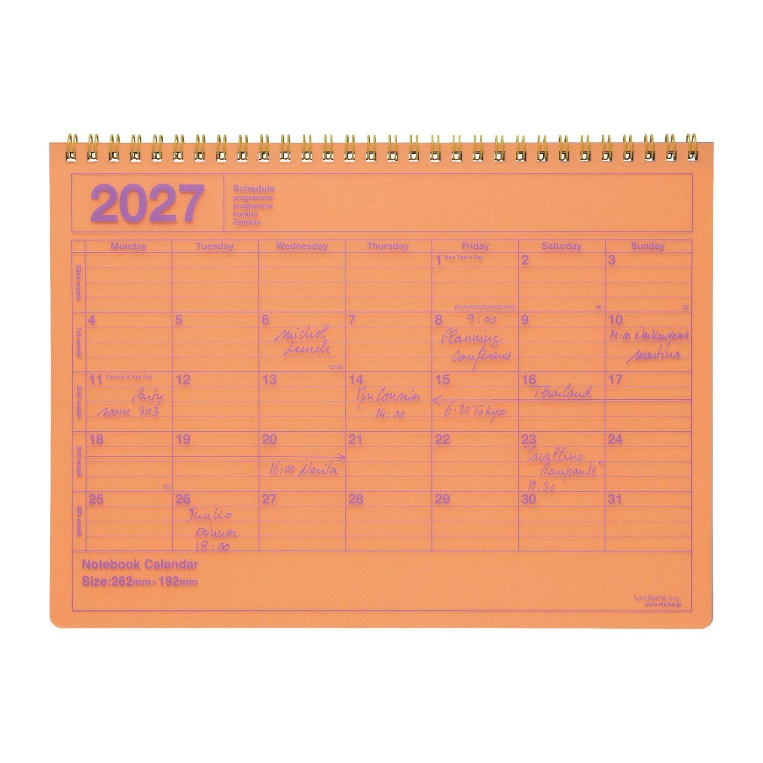 Wandkalender MARK'S 2027 Notebook Calendar M // Neon Orange