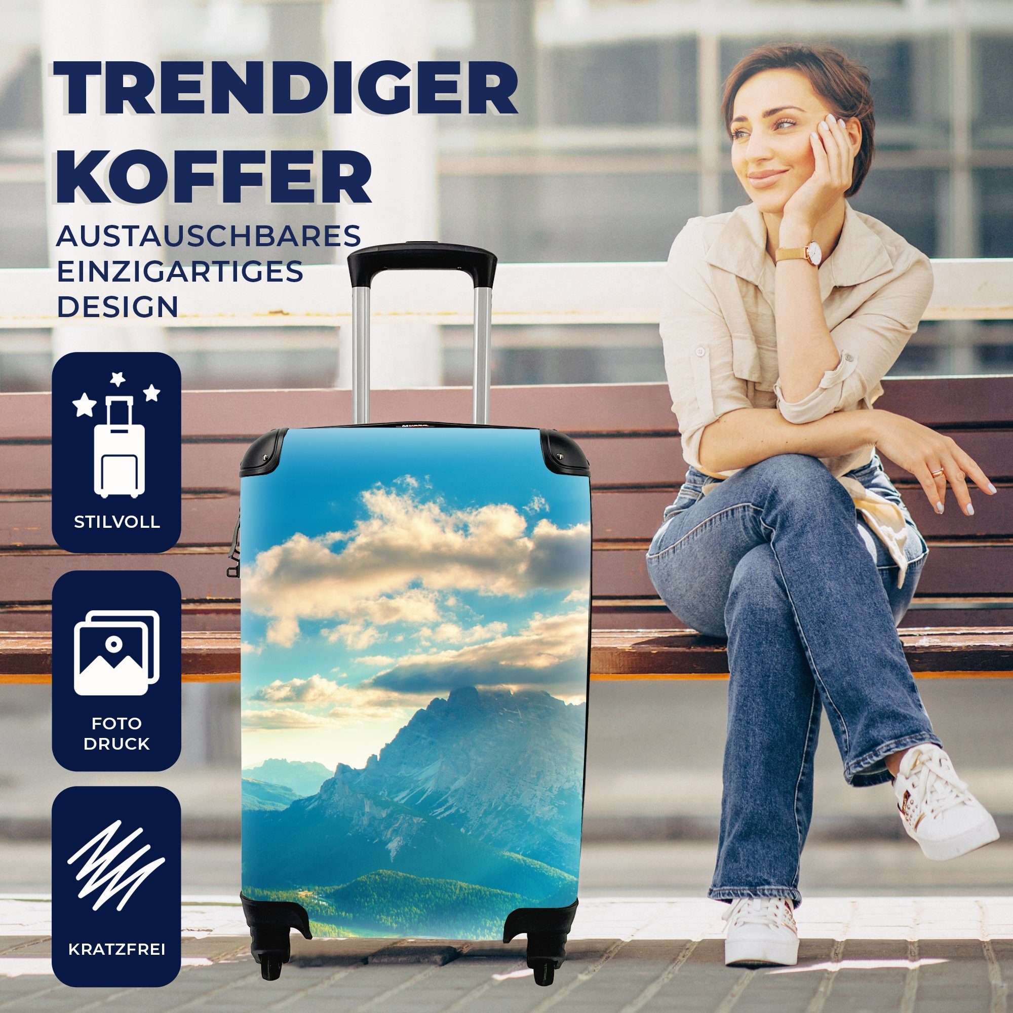 Ferien, MuchoWow - Alpen - Reisekoffer Sonne Natur, 4 Handgepäckkoffer mit Reisetasche für Rollen, Handgepäck rollen, Trolley,