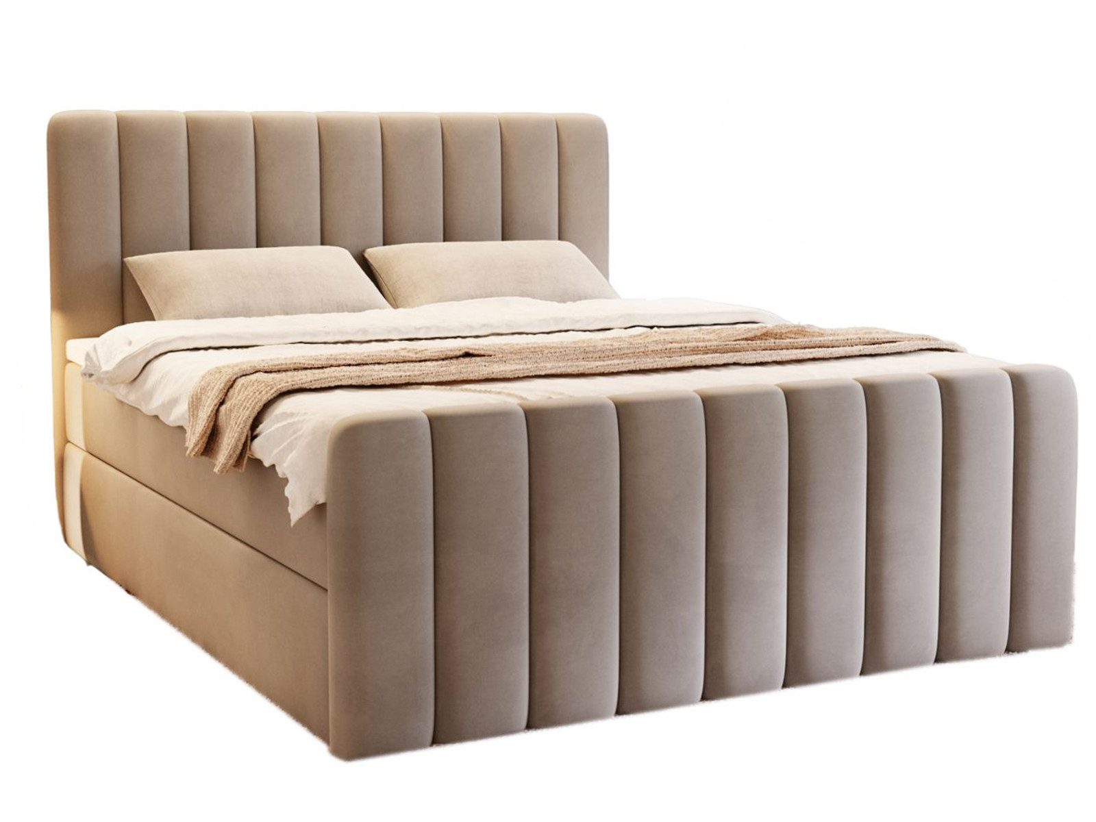 Compleo Boxspringbett elegant und modern, Doppelbett (140/160/180x200), Creme, beige oder Grau