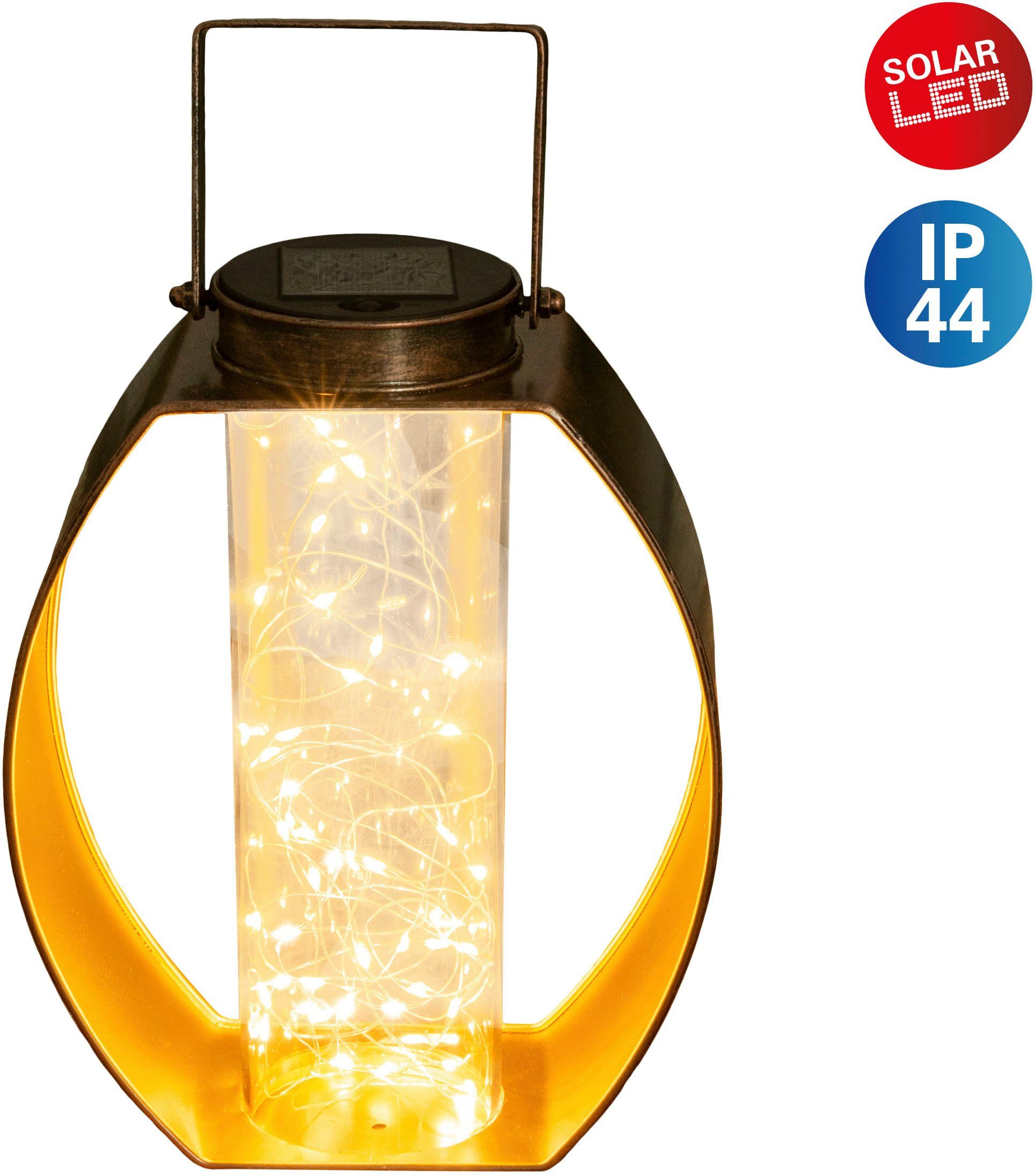 Fairylight, mit fest näve LED Kunststoffzylinder Solarleuchte LED messing Innenseite integriert, Lichterdraht Warmweiß, gold, LED