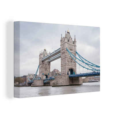 OneMillionCanvasses® Leinwandbild Tower Bridge in London an einem grauen Tag, (1 St), Leinwand Bilder für Wohnzimmer Schlafzimmer, 90x60 cm