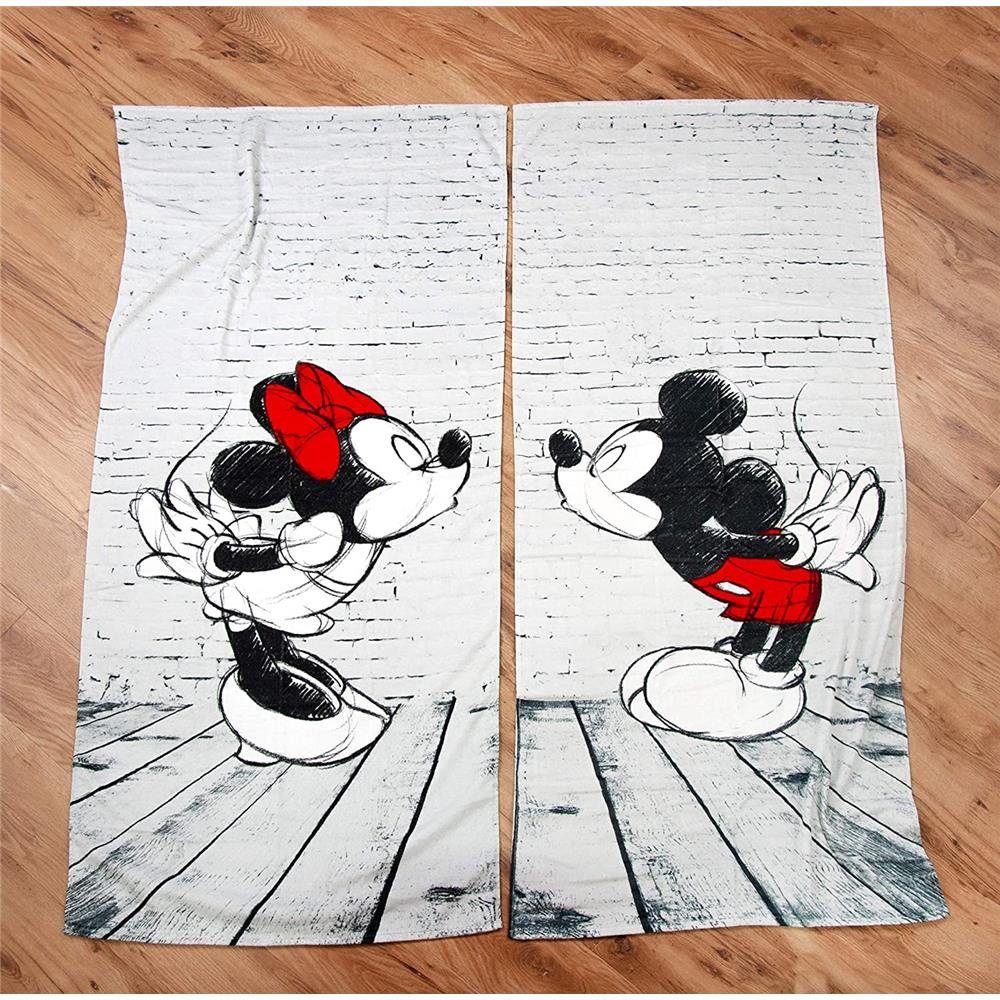 Herding Handtuch Set Disney's Mickey & Minnie, 2er Set, 80 x 180 cm,  Doppelpack, Velourstuch, Badetuch, Strandtuch, Partnerset, für Pärchen