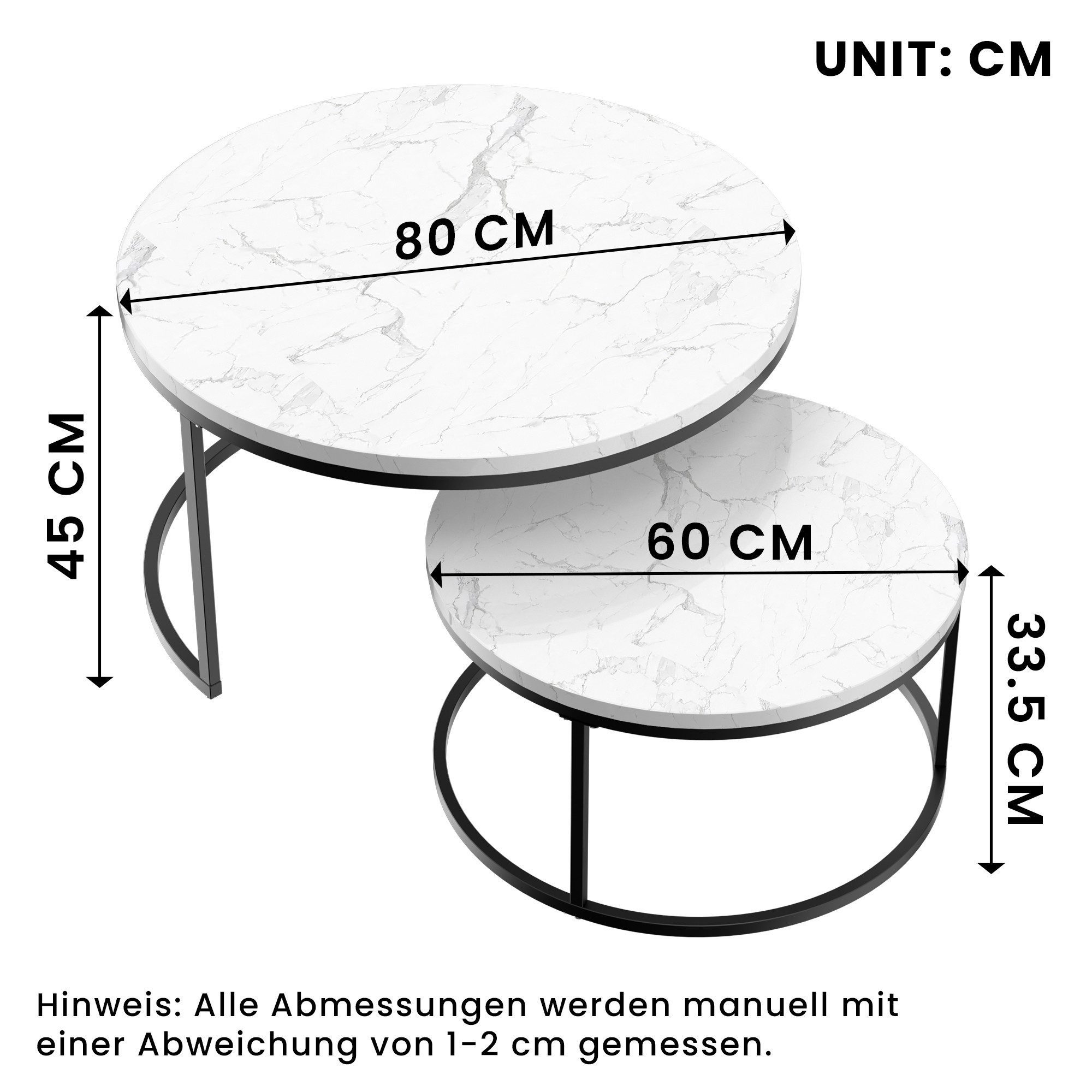 HAUSS SPOLE Couchtisch 2er-Satztisch Beistelltisch stapelbarer Sofatisch mit Stabiler Rahmen (elegantem Design, 2-St., Stabiler Eisenrahmen & leicht zu reinigende MDF-Tischplatte), Ideal für Wohnzimmer & Büro, Platzsparendes stapelbares Design. Reduzierter Preis € 89,99. Unverbindliche Preisempfehlung € 166,99, (€ 89,99 pro 1 Stk)