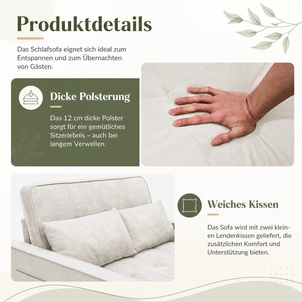 AMERLIFE Schlafsofa mit 5-stufiger Verstellung, 3-in-1, Dunkelgrau, 1 Teile, Verstellbare Kopfstütze – Bild 5 von 5