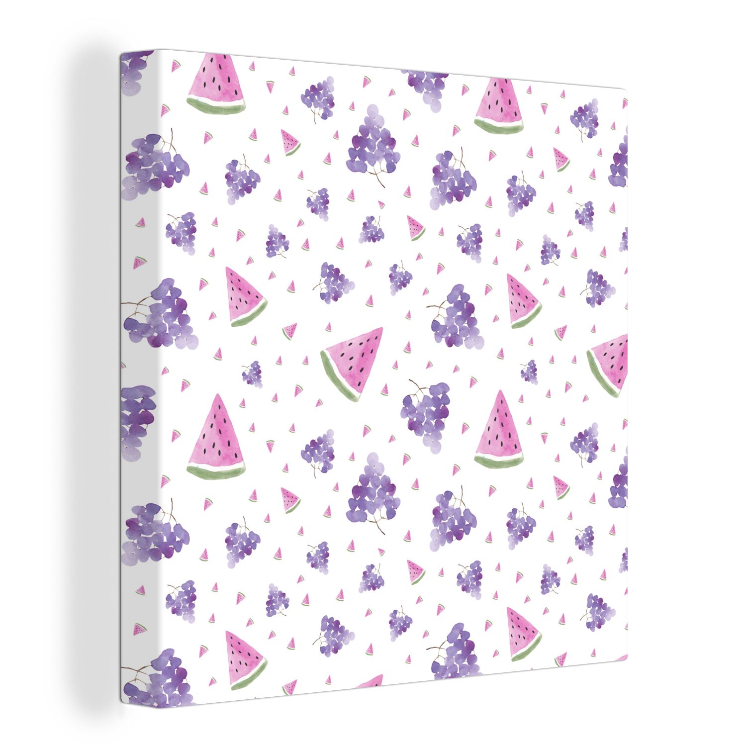 OneMillionCanvasses® Leinwandbild Weintrauben - Wassermelone - Design - Pastell, (1 St), Leinwand Bilder für Wohnzimmer Schlafzimmer