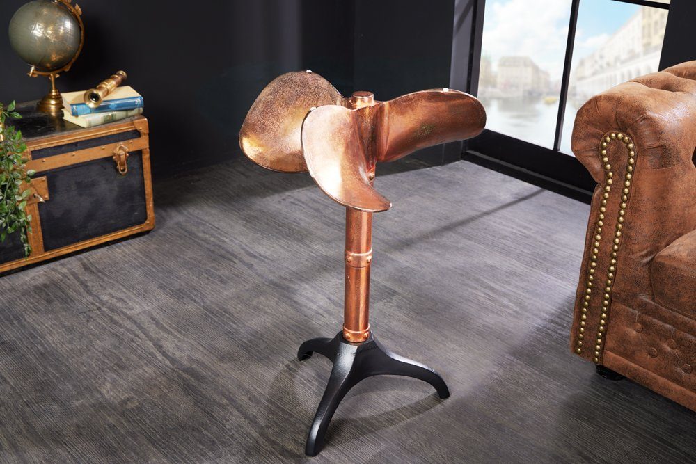 riess-ambiente Beistelltisch OCEAN Ø75cm kupfer/transparent/schwarz - Metall, Glas, Schiffsschraube (Einzelartikel, 1-St), Runder Couchtisch - ideal für maritime Wohnzimmer & Loft-Wohnungen