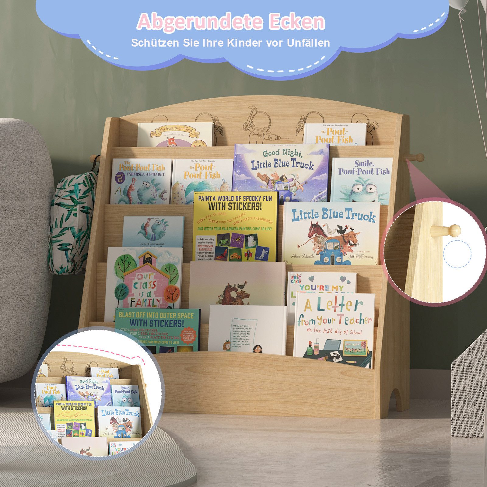 radelldar Bücherregal Kinderregal, mit 5 Ablagen & 2 Haken, Holz, 80x30x75c günstig online kaufen